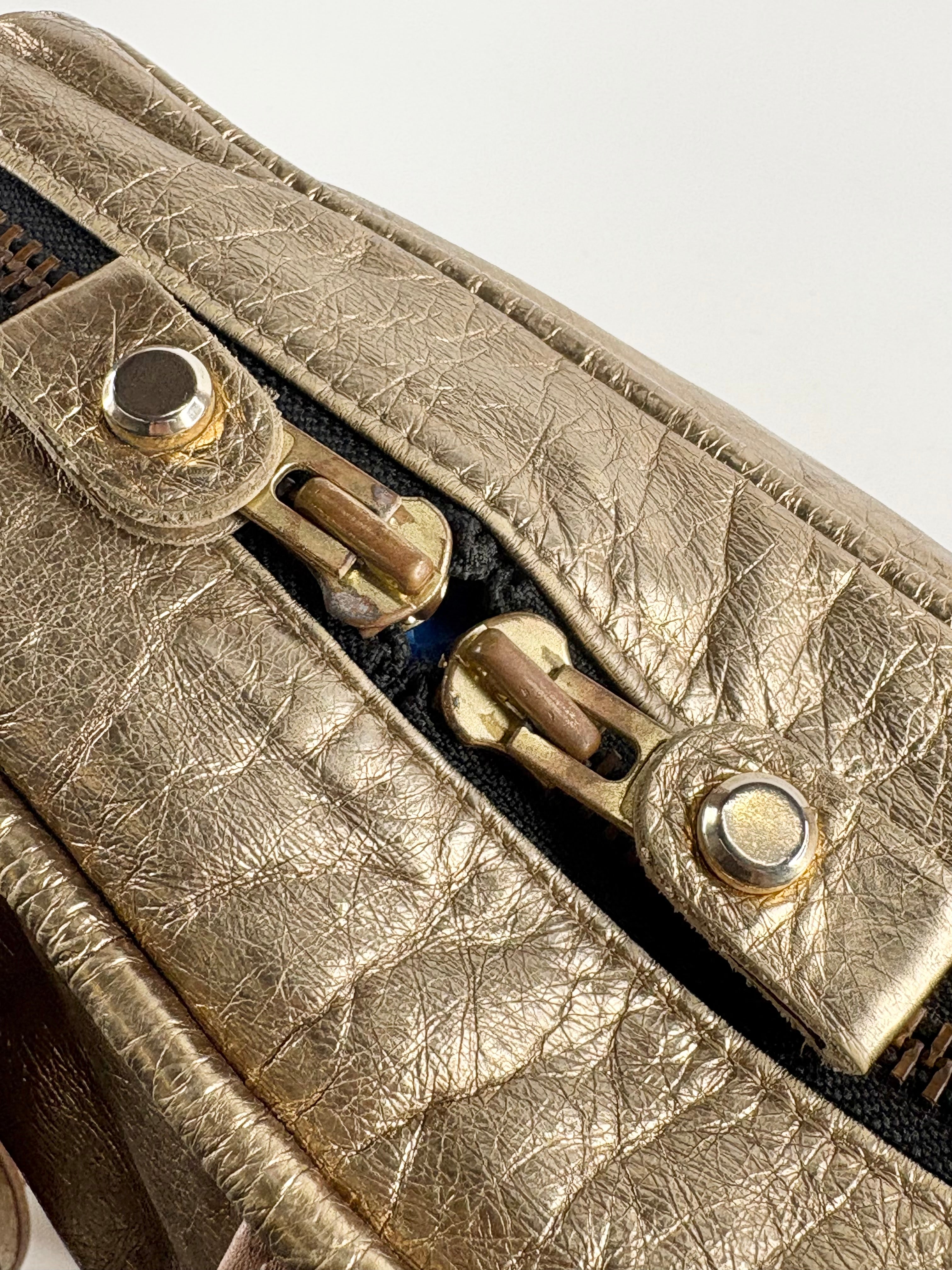 A-Esque Shiny Gold Leather Small Backpack