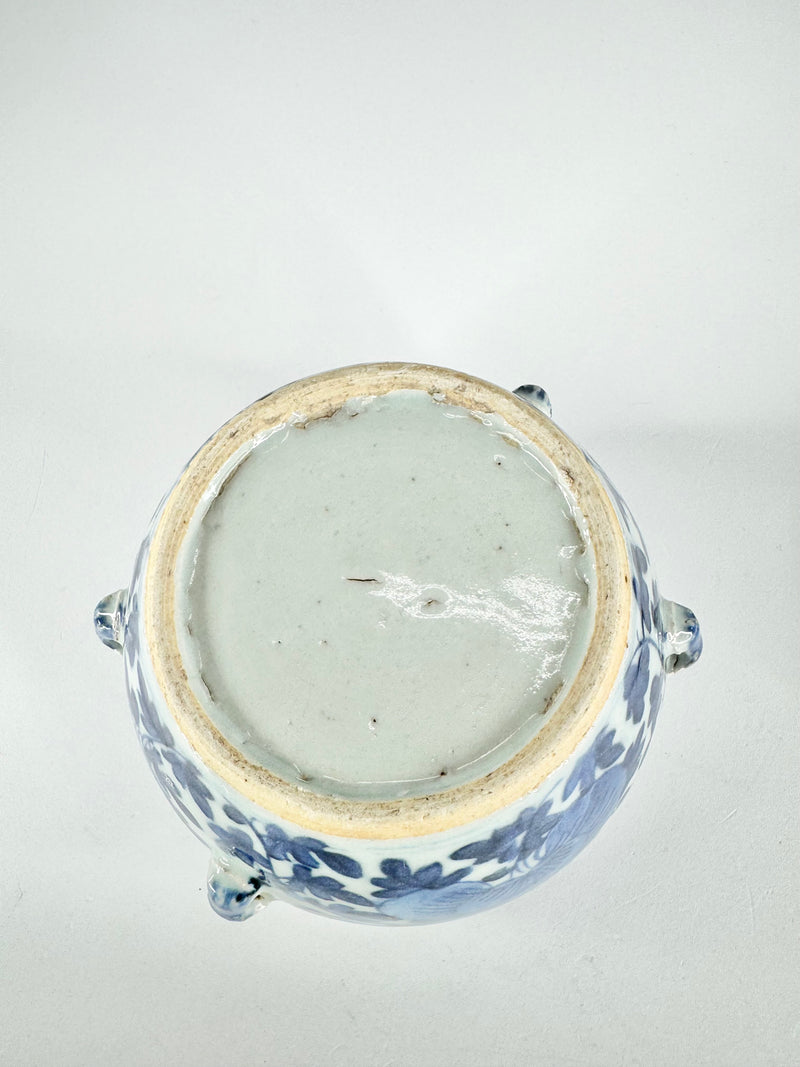Antique Blue & White Fu Dog Ginger Jar