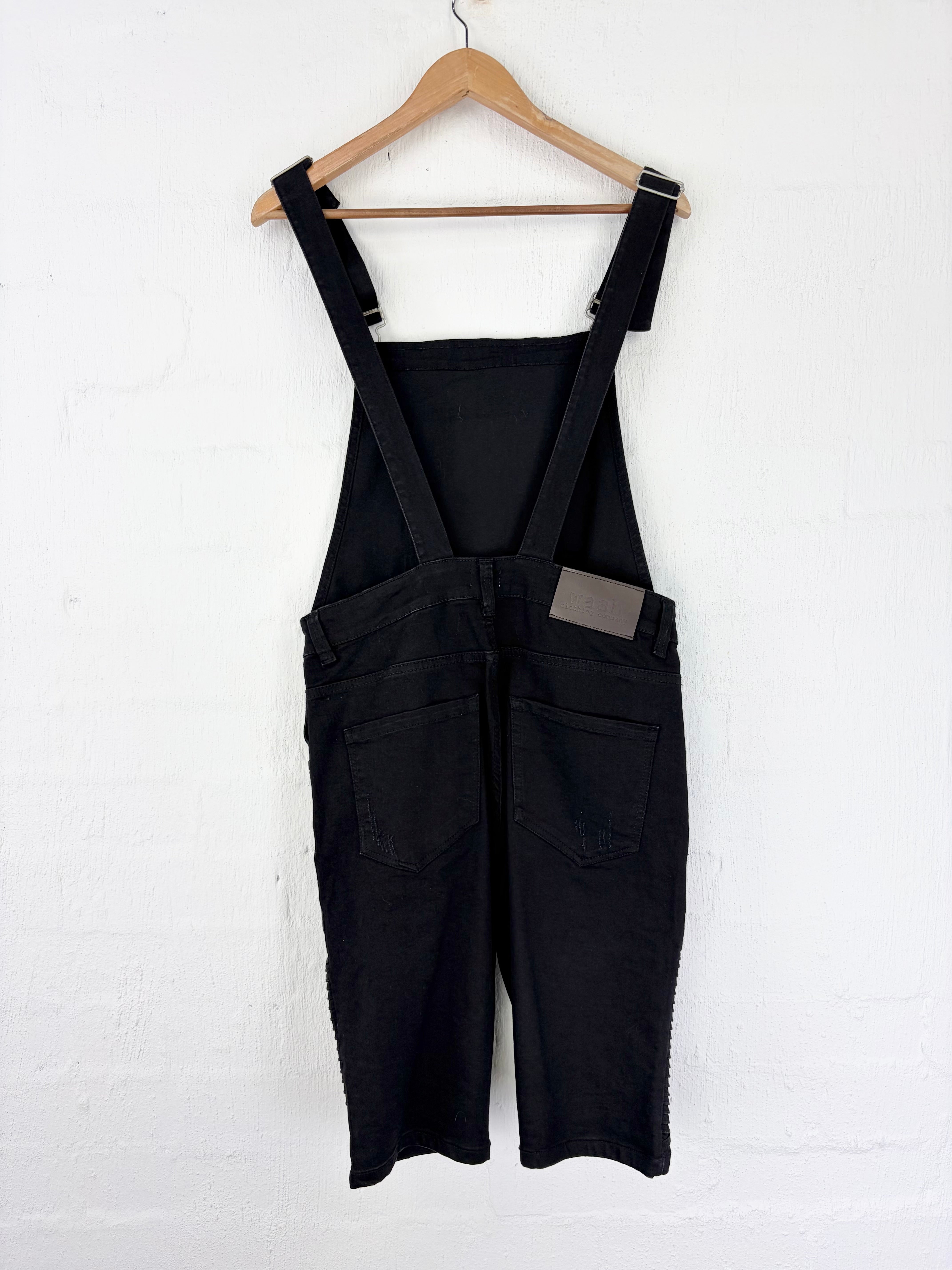 Wash Black Cotton Dungaree Shorts - AU10