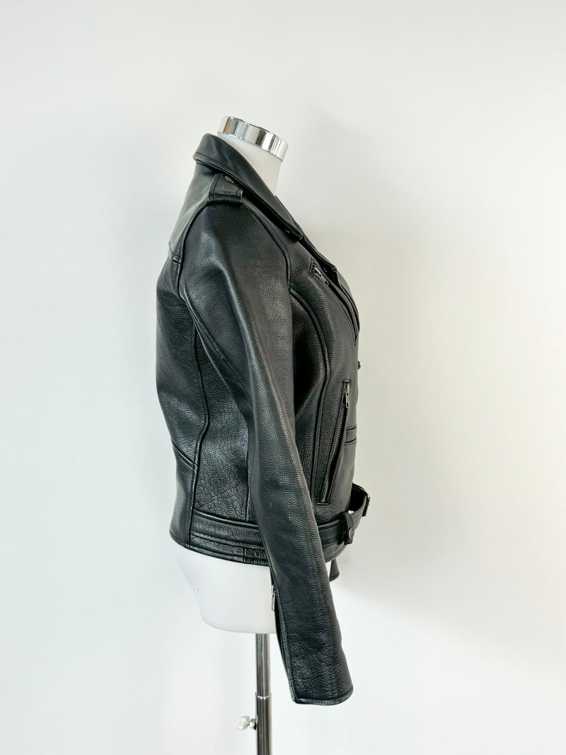 Neuw Black Grained Leather Biker Jacket - AU6