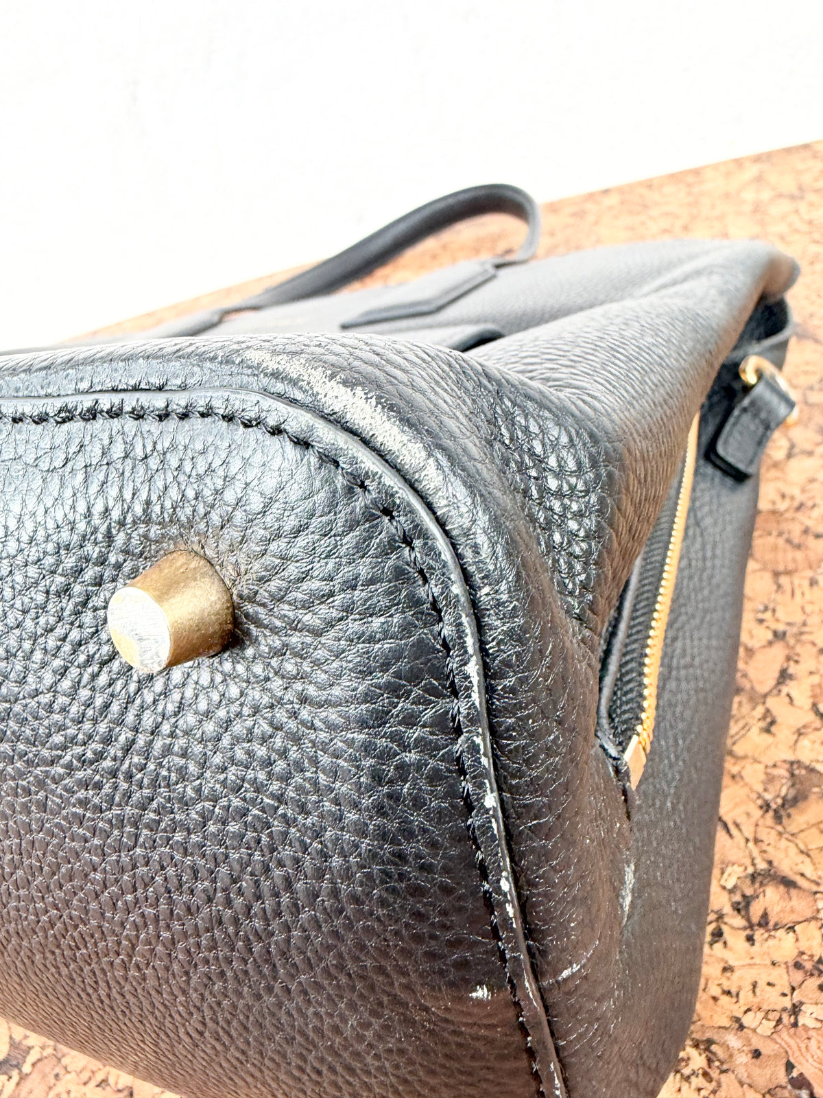 Alf the Label Black Grained Leather Top Handle Bag