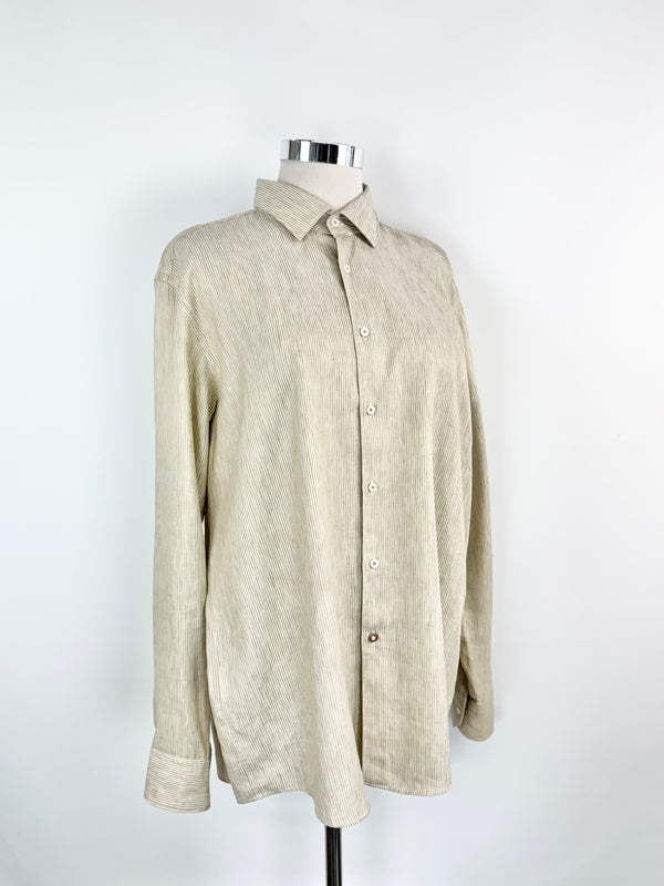 Boss Responsible Wheat & White Linen Striped Shirt - XXL