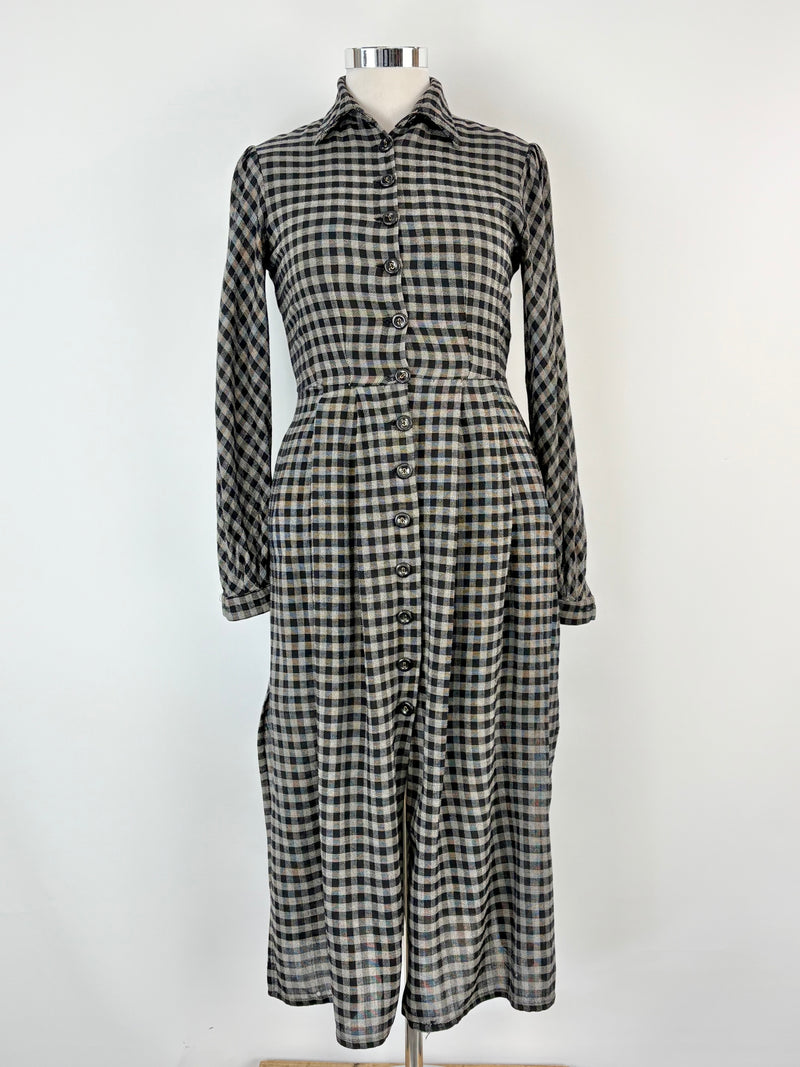 Ivano Boni Black & White Checked Long-Sleeve Dress - AU12