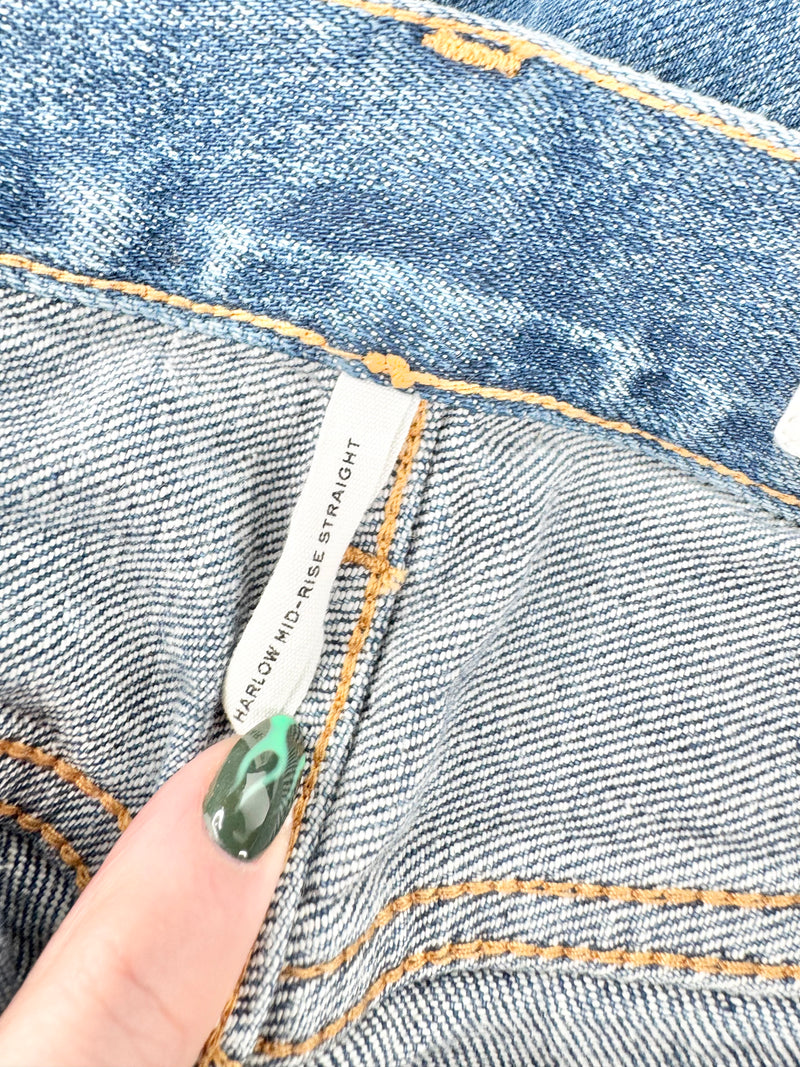 Rag & Bone Blue Denim 'Harlow' Mid Rise Straight Leg Jeans - 28