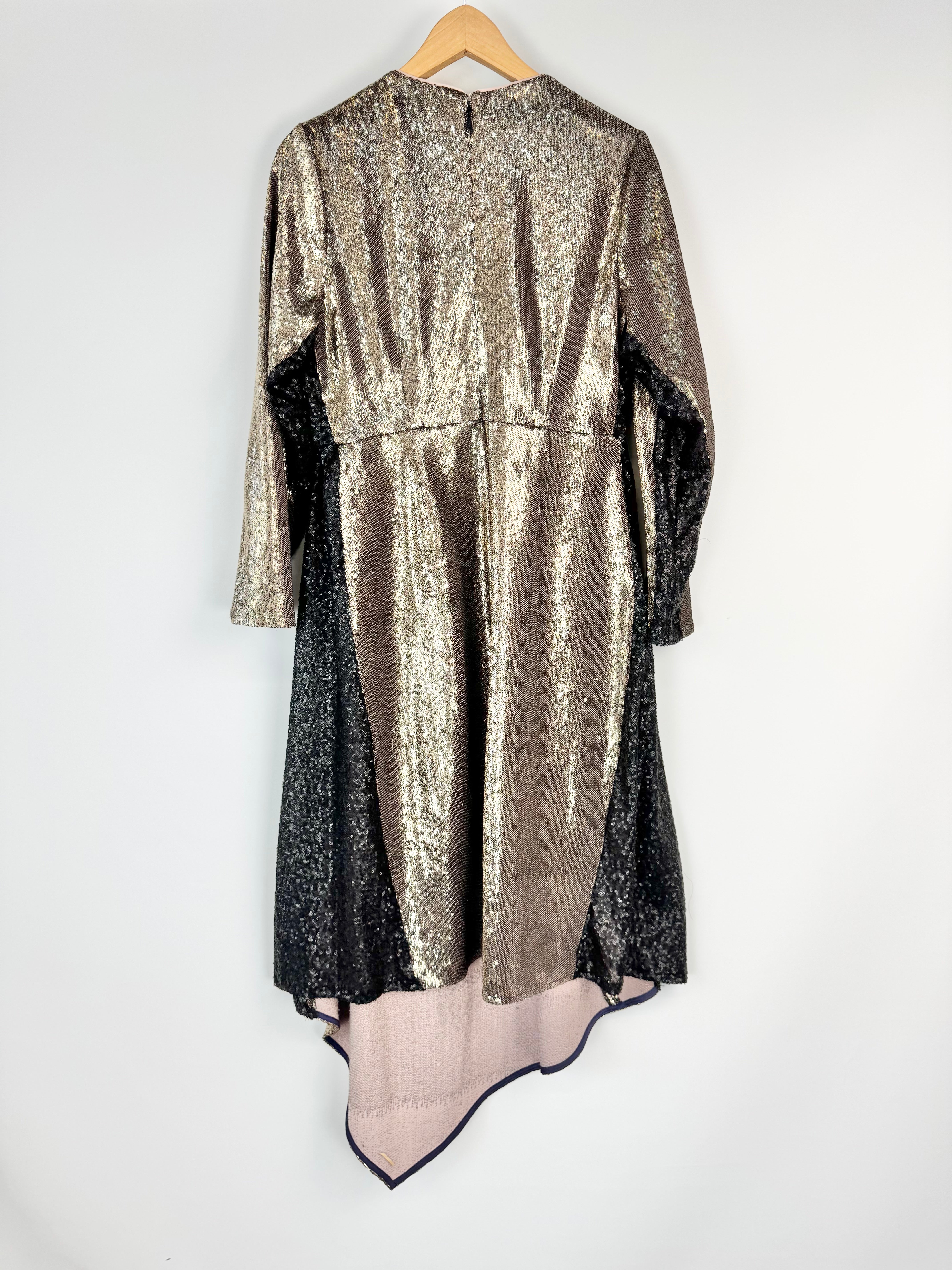 Thurley 'Stardust' Gold Sequin Long Sleeve Asymmetrical Dress - AU10