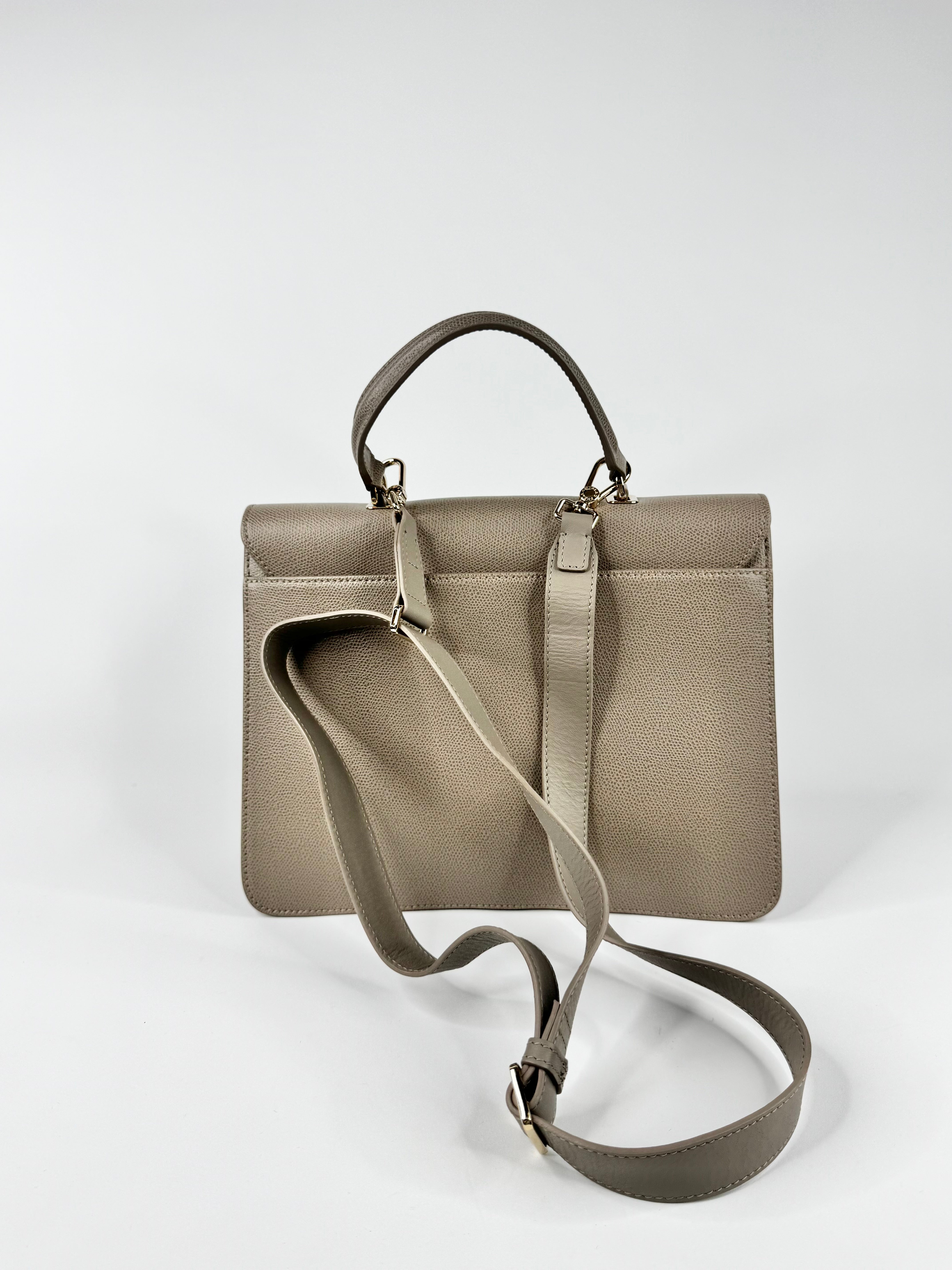Furla Taupe Top-Handle Saffiano Leather Handbag
