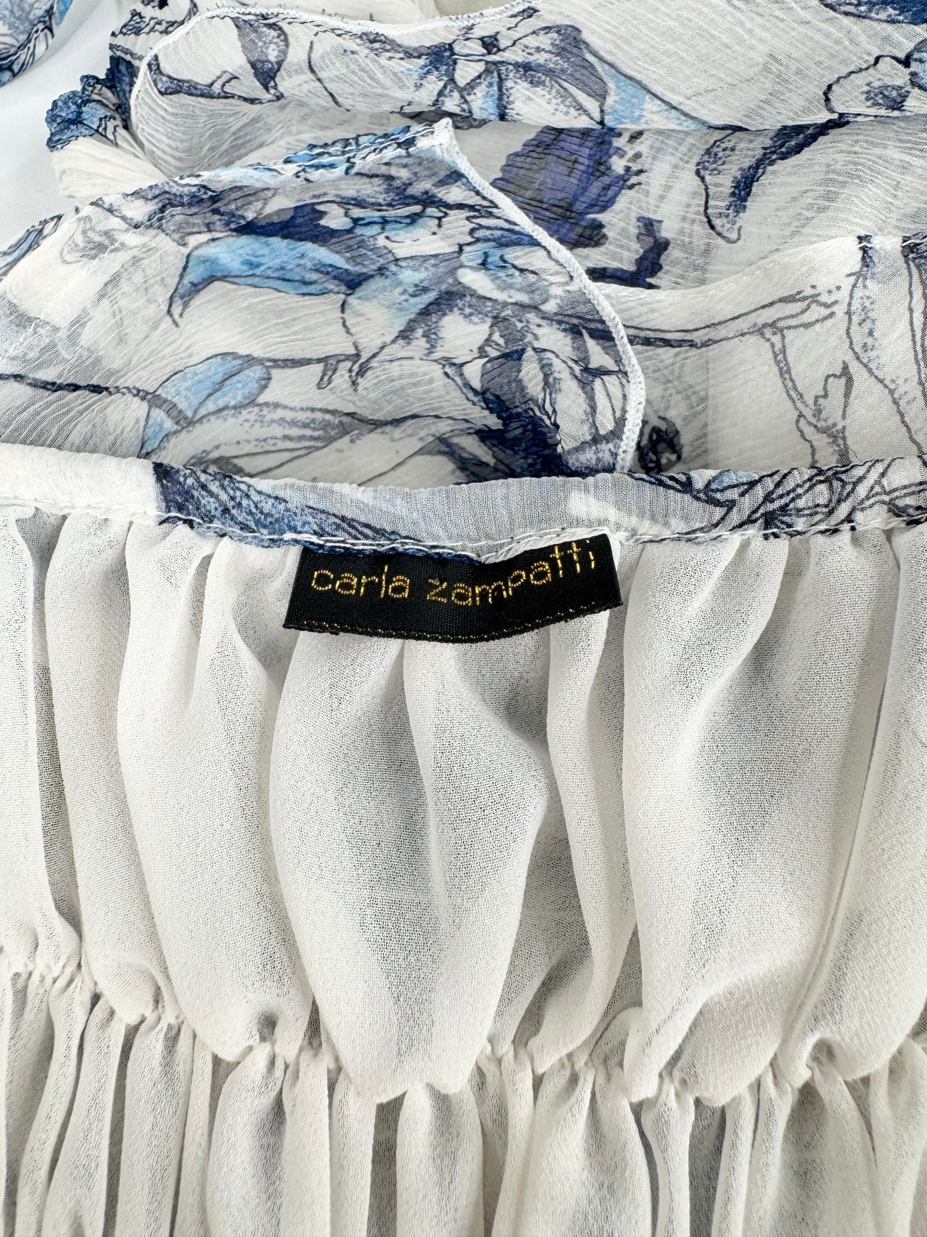 Carla Zampatti Blue White Toile Silk Dress & Blouse - AU12