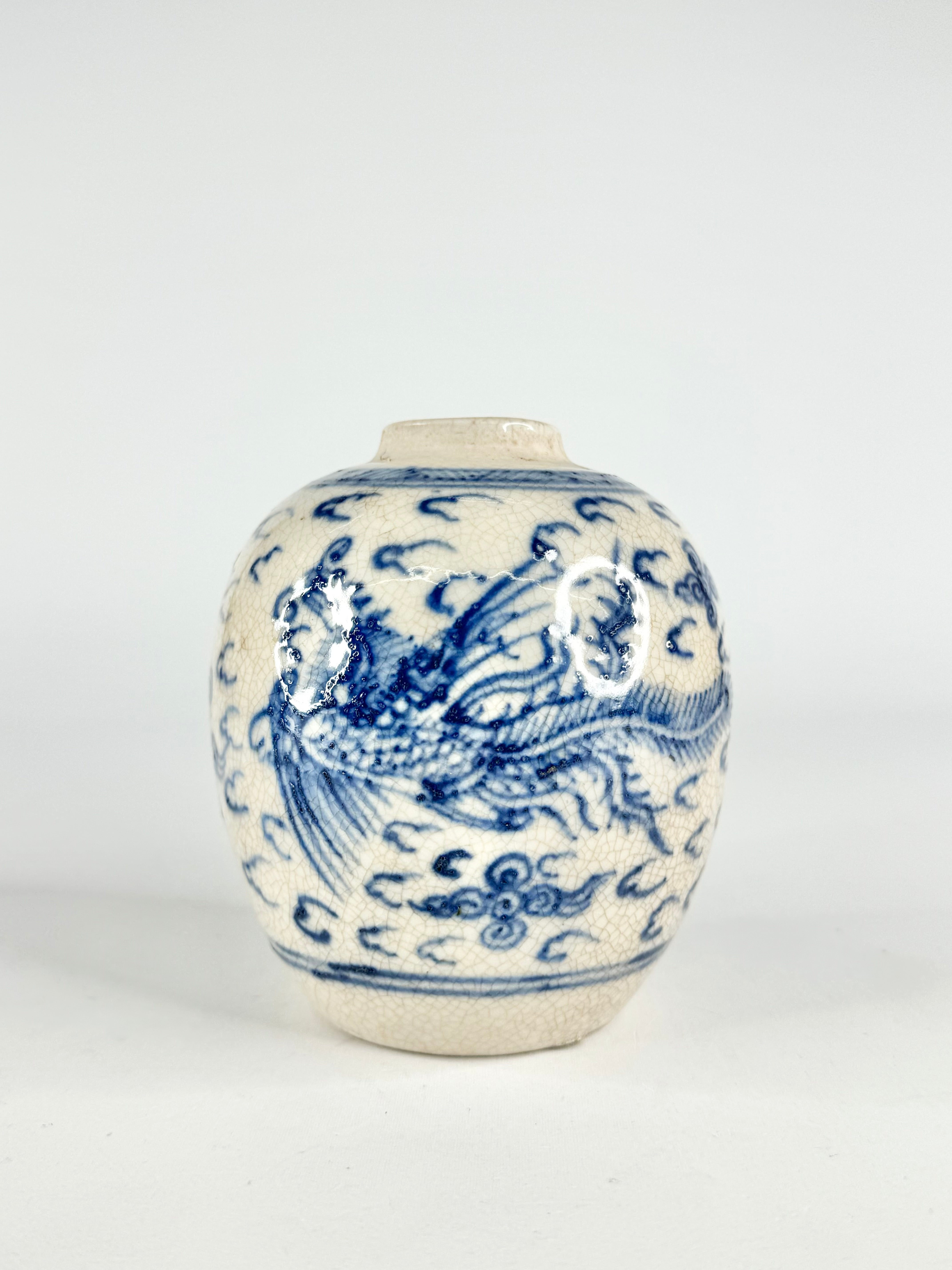 Antique Qing Cobalt Blue Hand Painted Jar