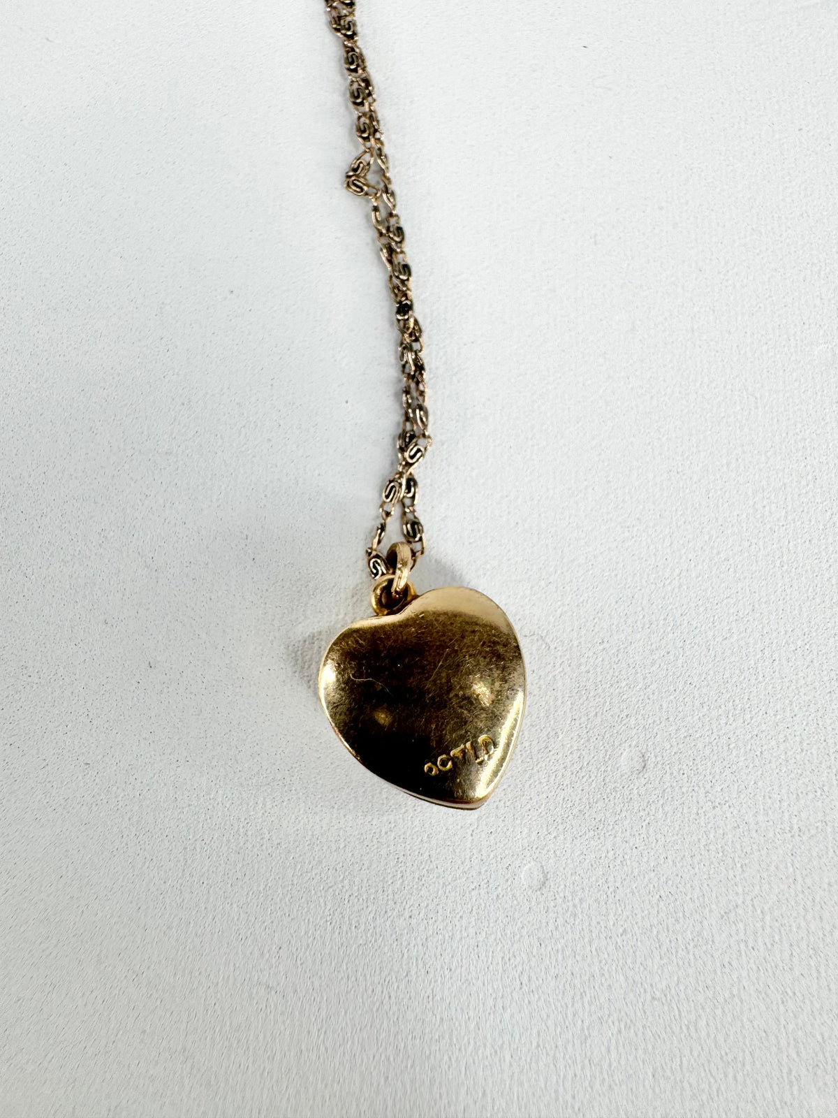 Vintage 9ct Gold Front & Back Enamel Swallow Locket & Rolled Gold Chain
