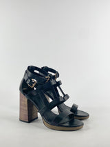 Husk Black Strap Block Heels - EU39