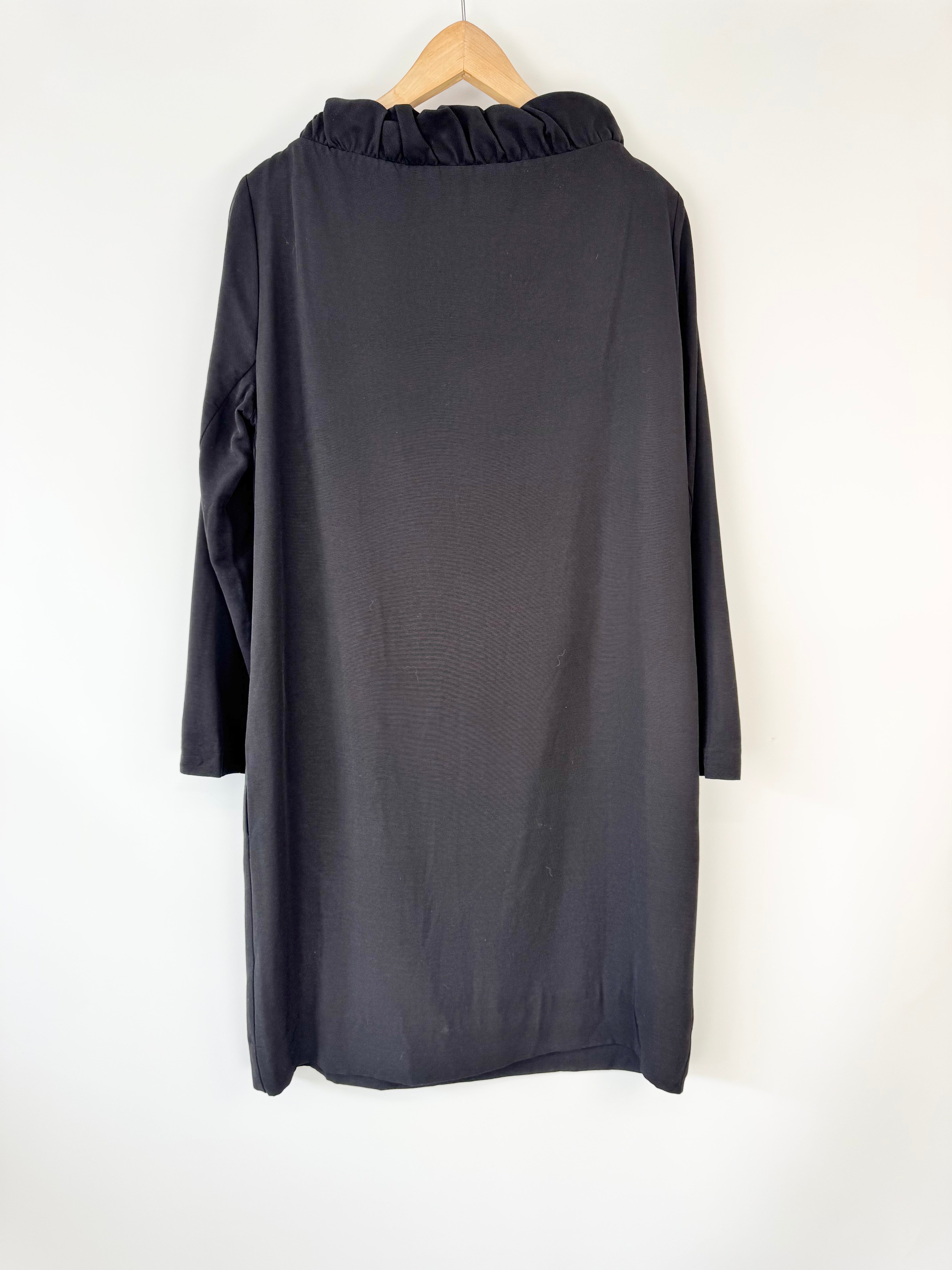 Cos Black Ruffle Neck Long Sleeve Dress - AU10/12