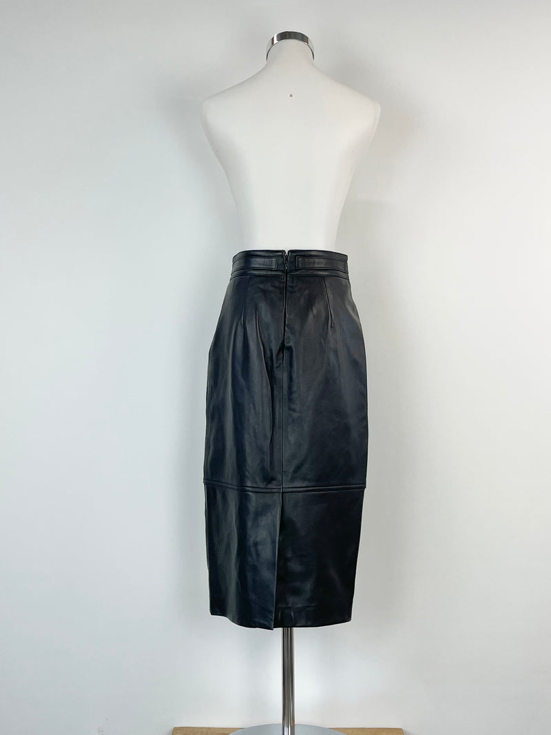 Reiss Black Leather Midi Skirt - AU8