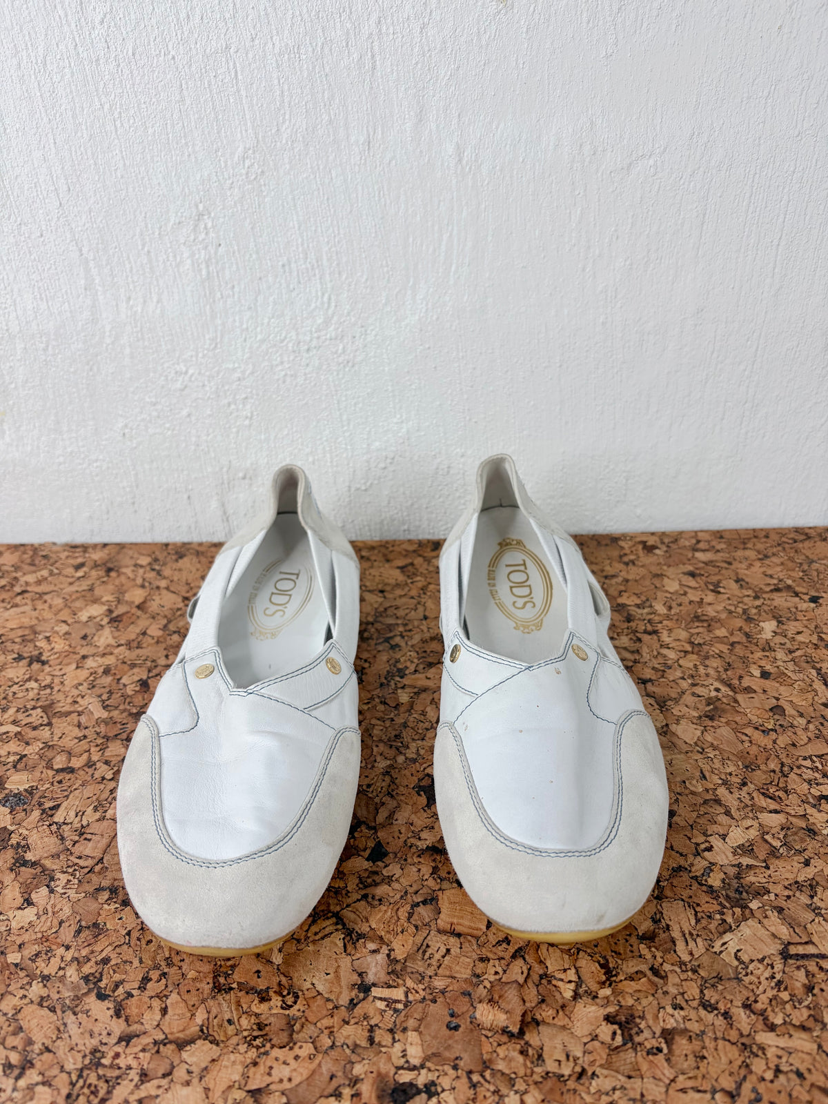 Tod's White Leather & Suede Slip-On Loafers - EU41