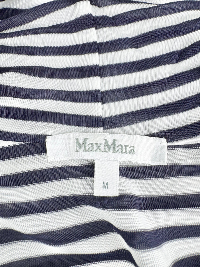 Max Mara White & Blue Striped Sheer Stretchy Skivvy - AU10