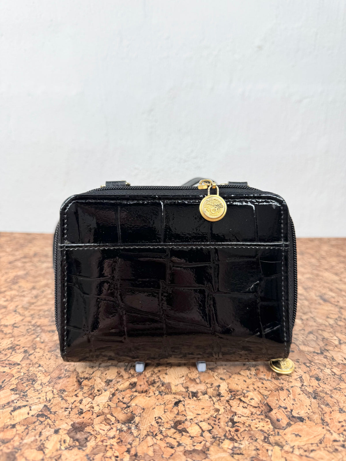 Vintage 90s Gianni Versace Patent Faux Croc Cross Body Bag