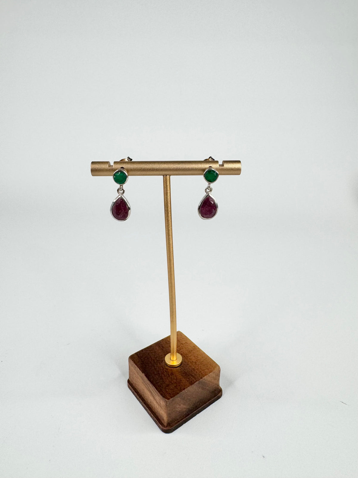 Silver Green & Burgundy Drop Earrings