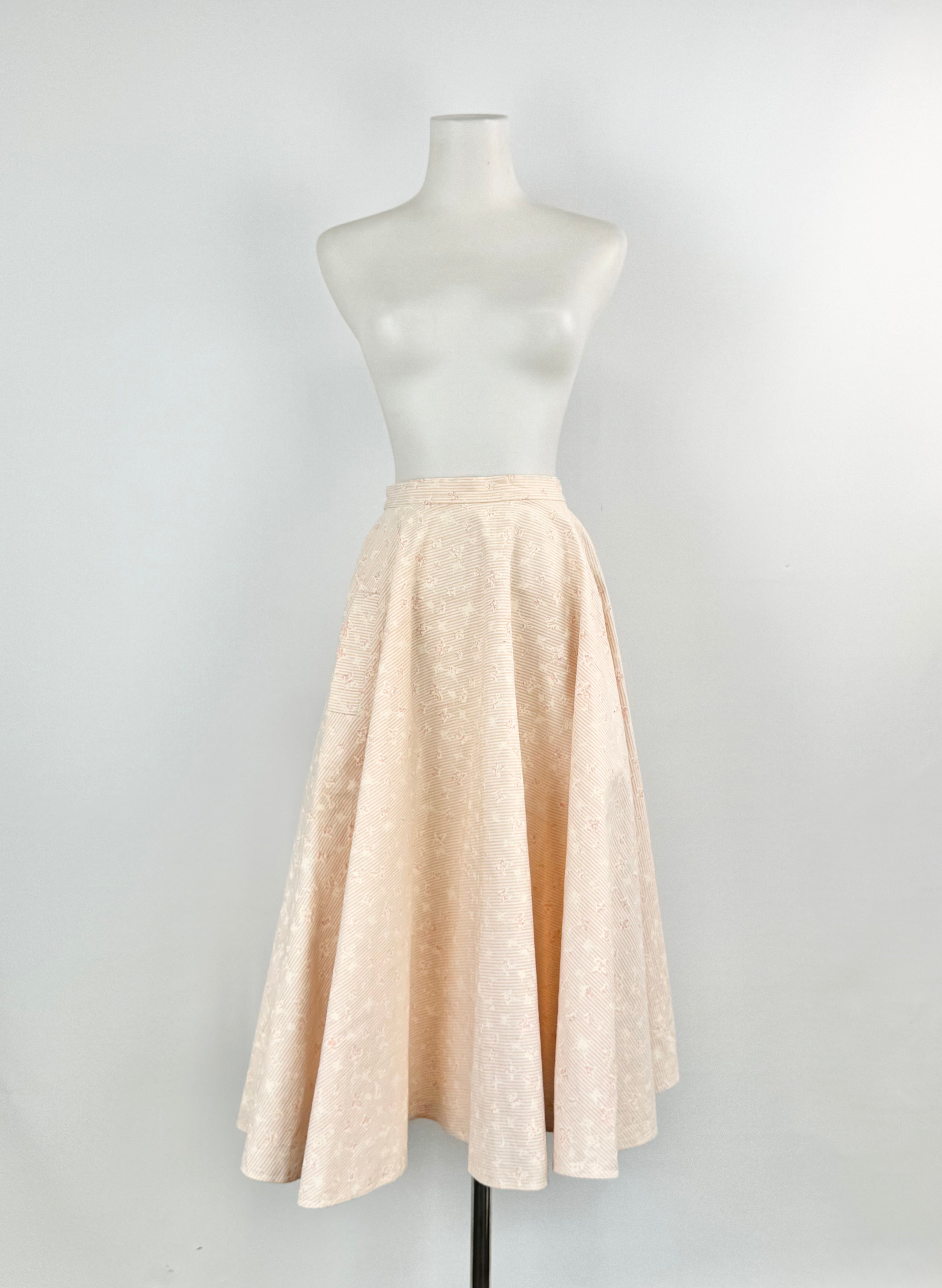 Rae Ganim Peach Floral and Striped Printed Circular Skirt- AU6/8