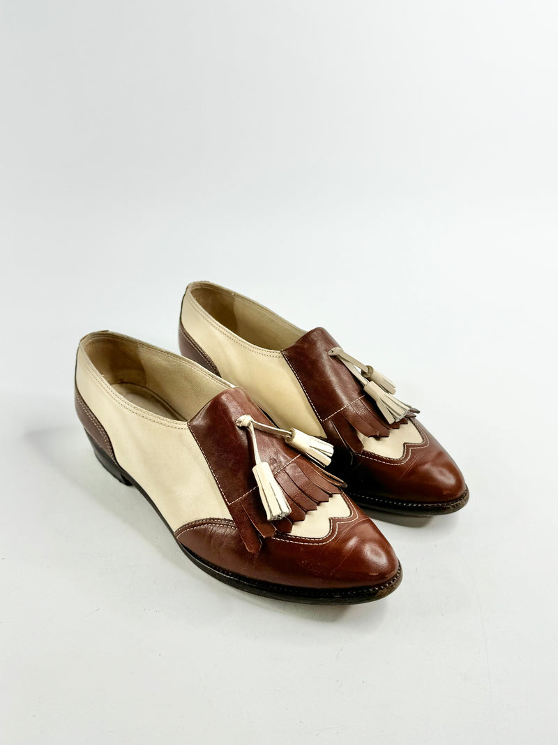 Vintage Prada Cream & Tan Loafers - EU38.5