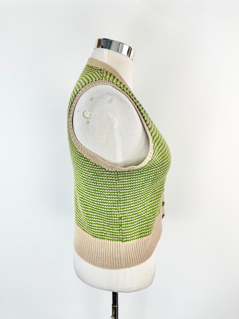 Hand Knitted Green & Taupe Vest - AU8