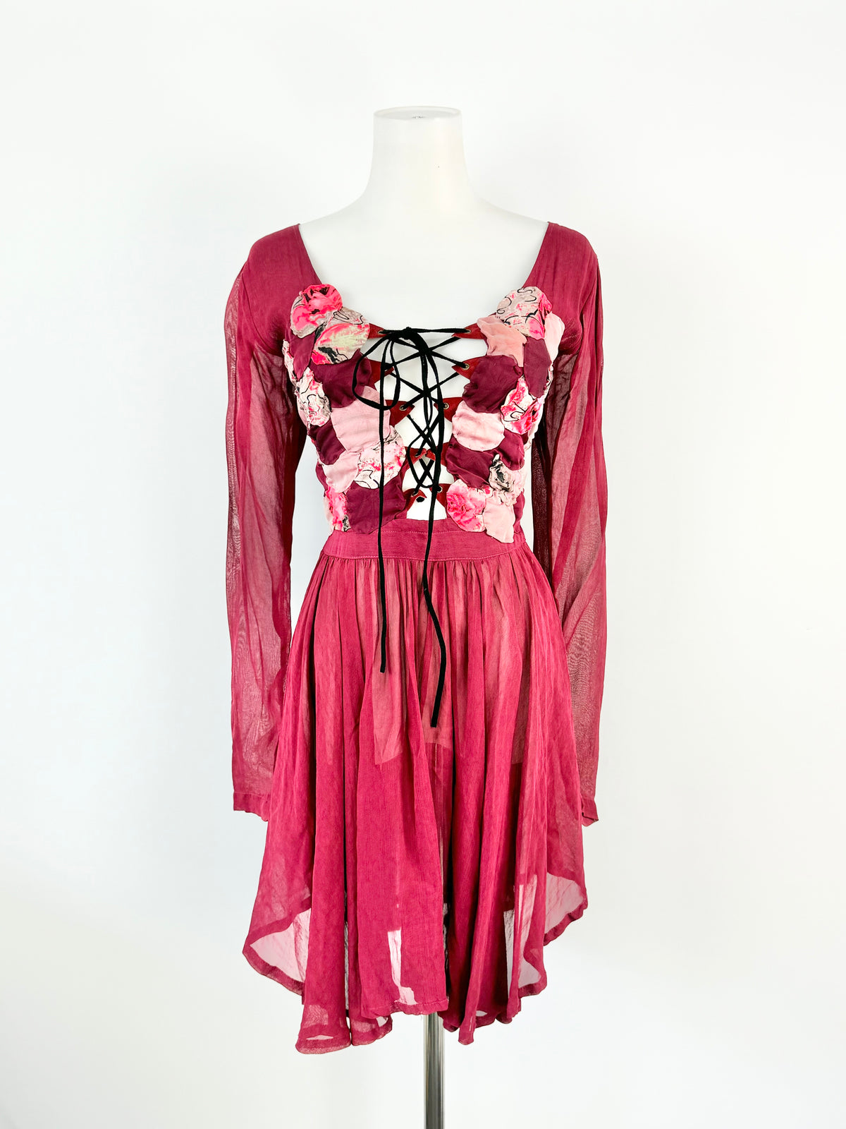 Rose Red Applique Floaty Dress - AU8