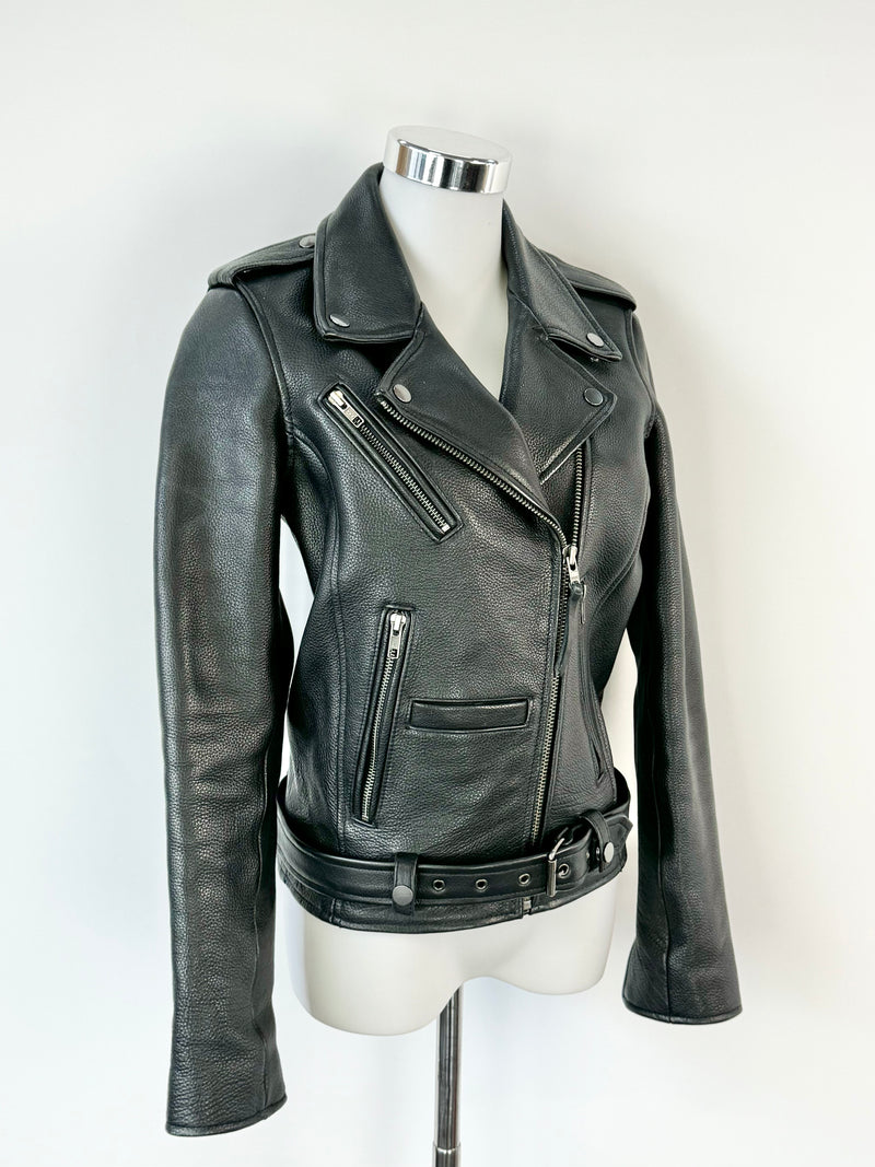 Neuw Black Grained Leather Biker Jacket - AU6