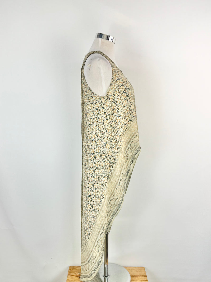 Camilla Blue & Grey Mosaic Pattern Silk Vest - AU12/14/15