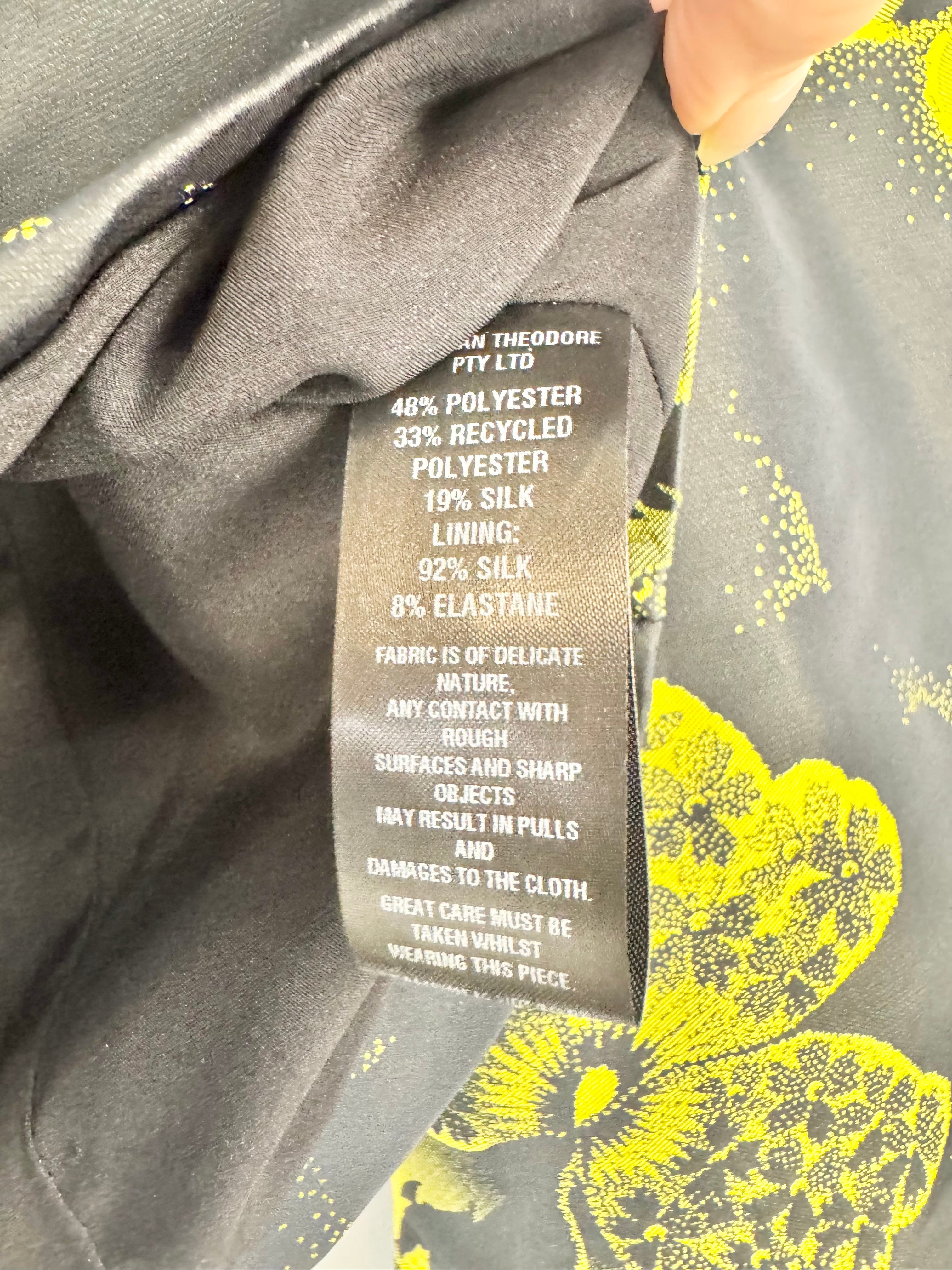 Scanlan Theodore 'Citrus' Black & Yellow Taffeta Balloon Sleeve Cropped Blouse