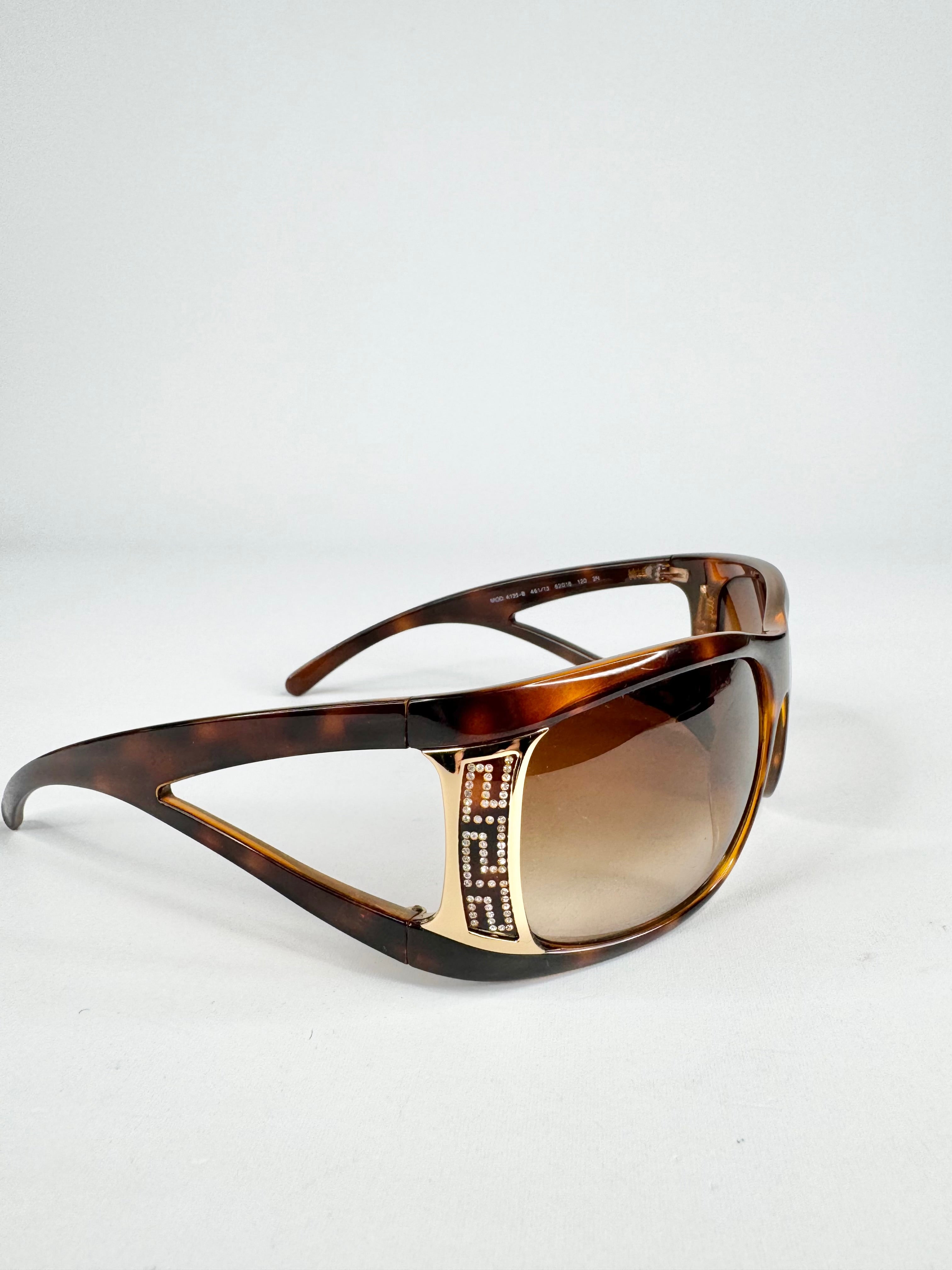 Y2K Versace Oversized Crystal Studded Tortoiseshell Sunglasses