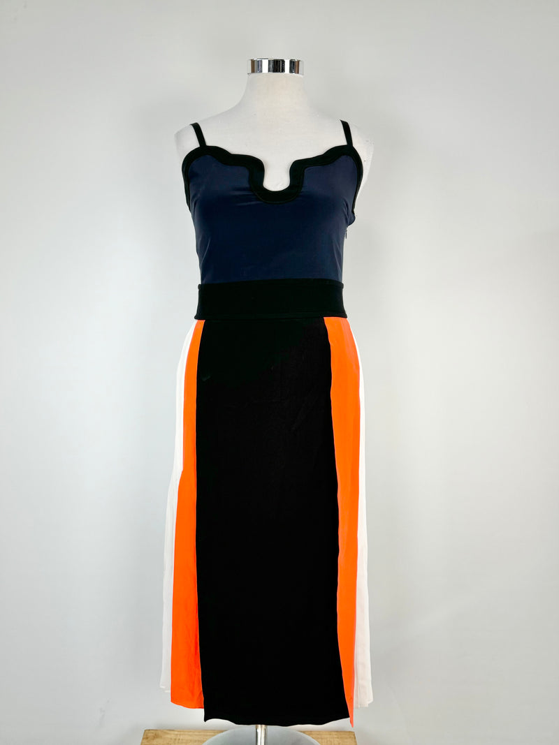 Victoria Beckham Blue, Black, Orange & White Maxi Dress - AU10