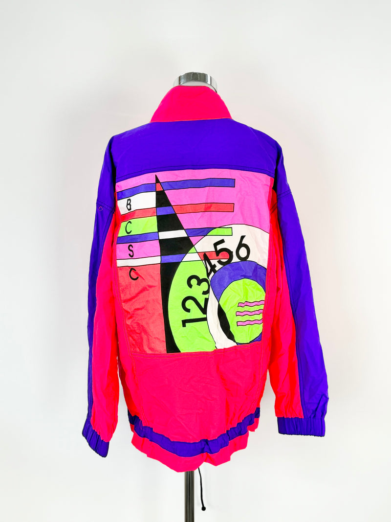 Vintage 80s Bay Club Neon Pink & Purple Running Jacket - AU12/14