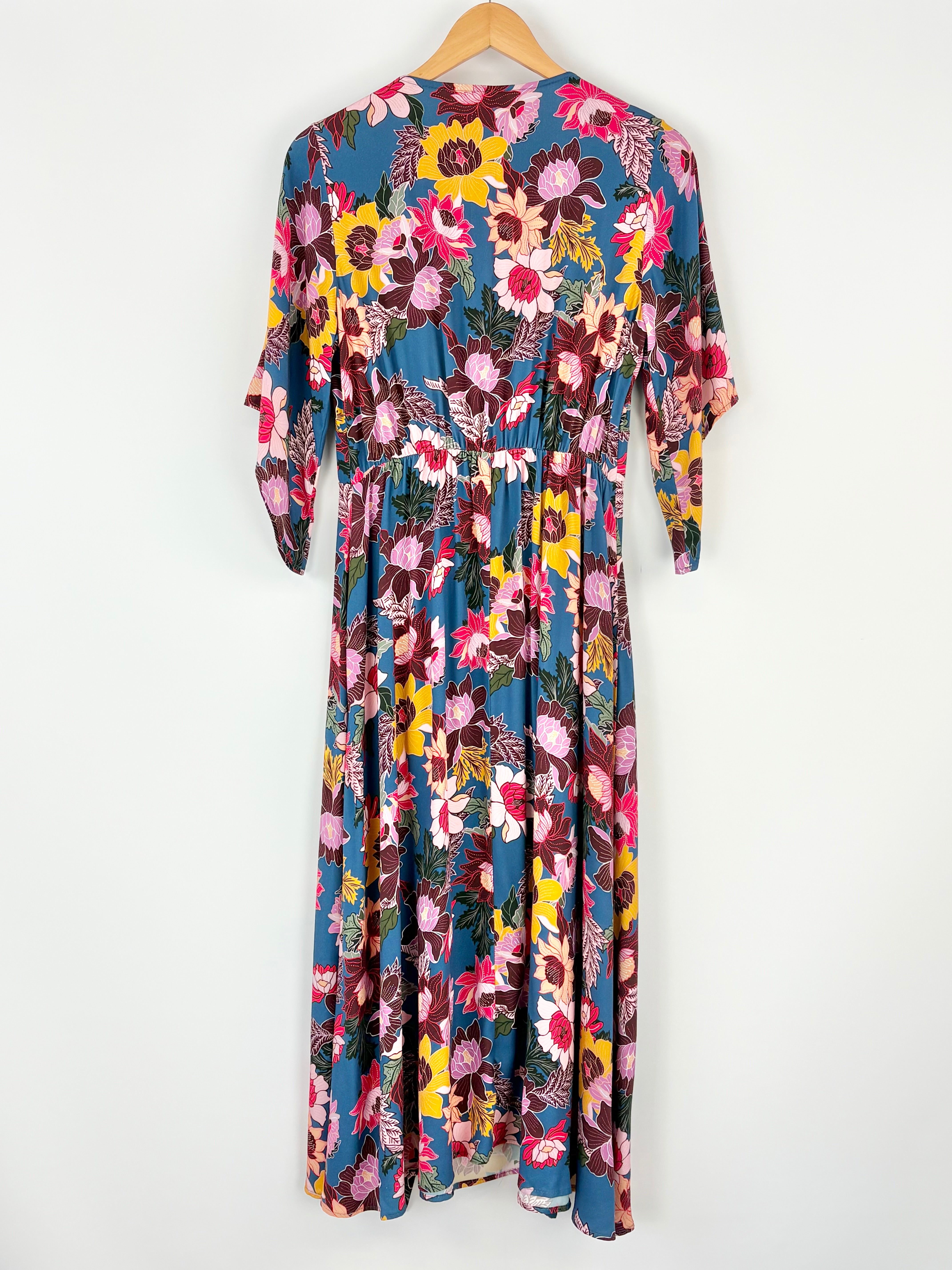 Tali And Tasi Dark Blue Floral Tie-Up Midi Dress - AU8/10