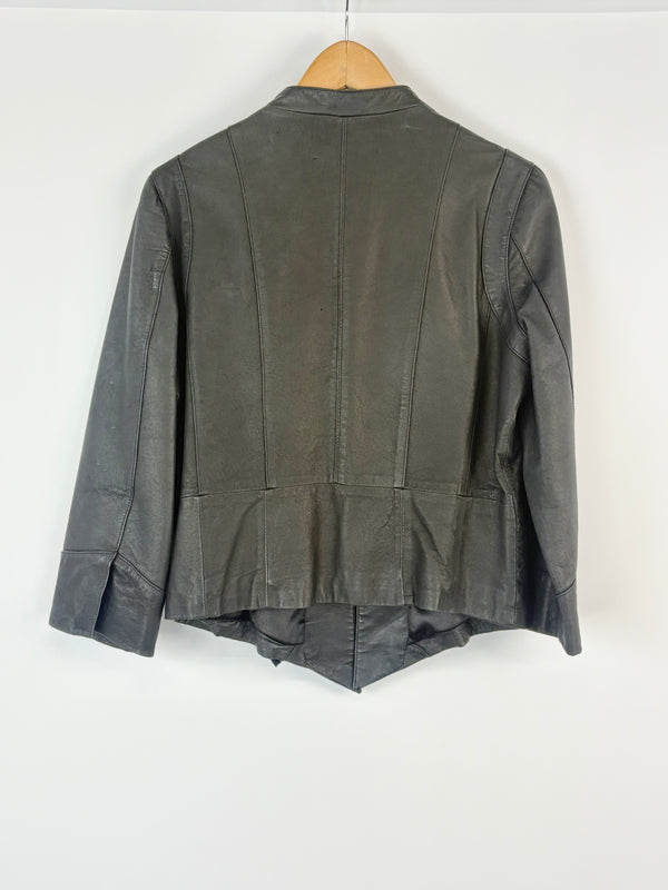 Sass the Label Fringed Black Leather Jacket - AU12