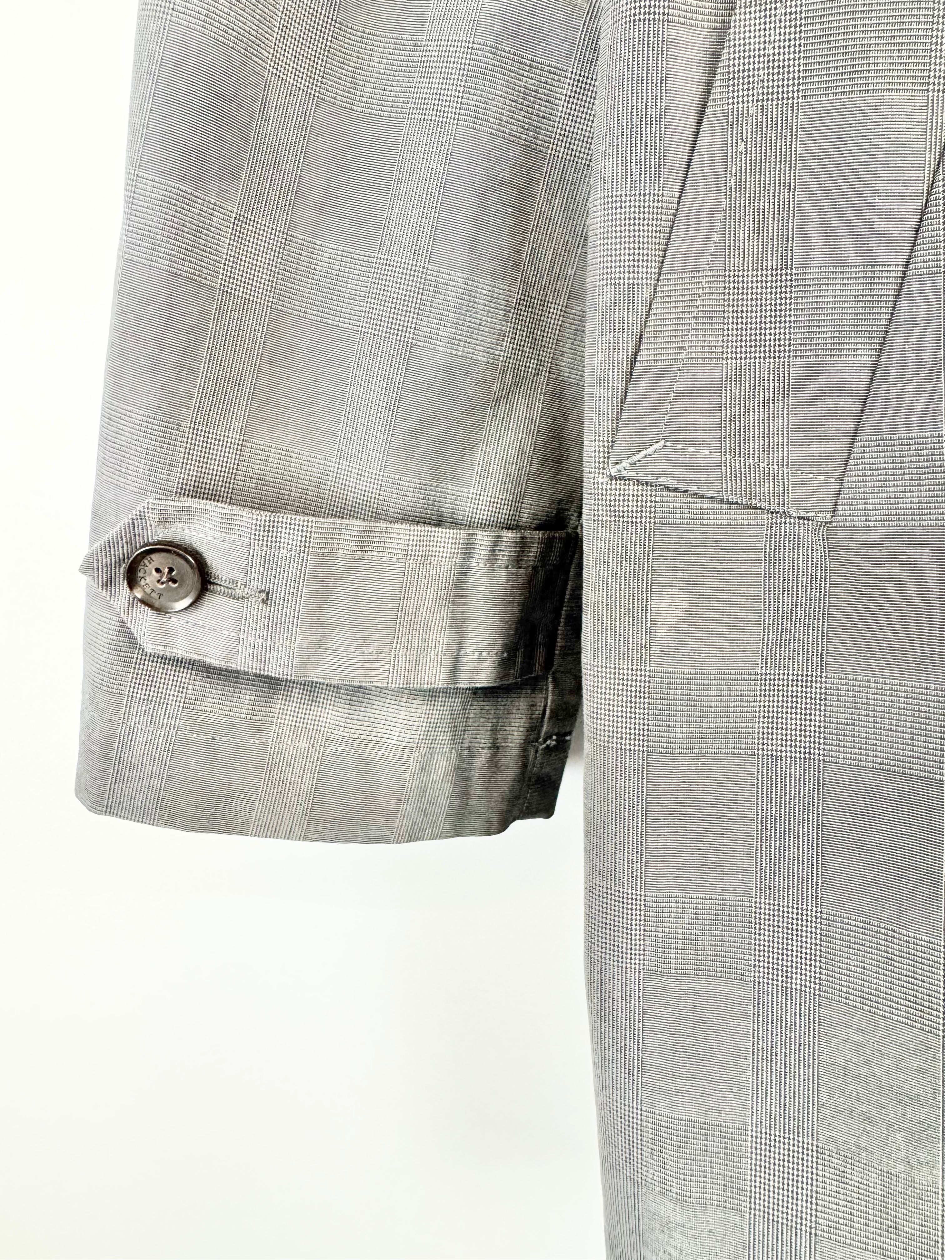 Hackett London Ash Grey Glen Plaid Pea Coat - M