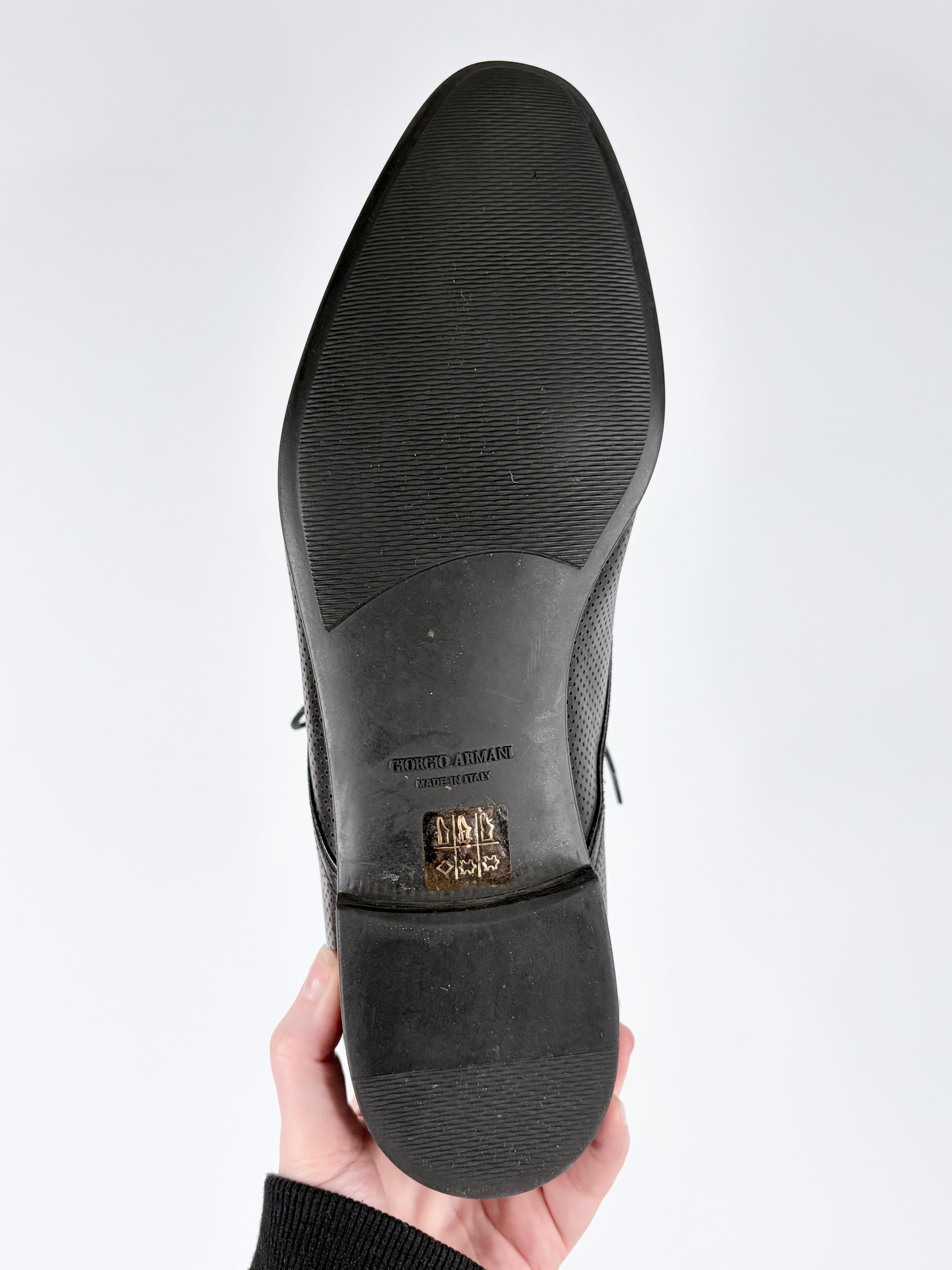 Giorgio Armani Black Pinhole Cut Leather Dress Shoes - EU43
