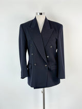 Vintage Pierre Cardin Navy Blue Double-Breasted 'Venice' Wool Blazer - XL