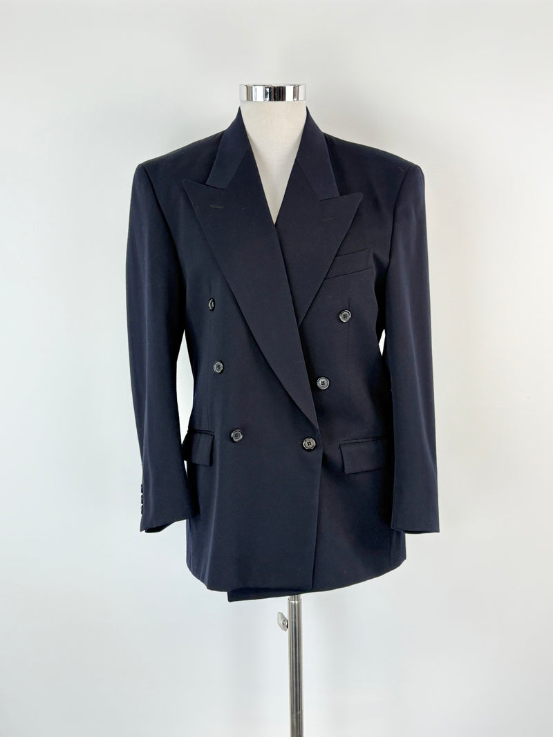 Vintage Pierre Cardin Navy Blue Double-Breasted 'Venice' Wool Blazer - XL