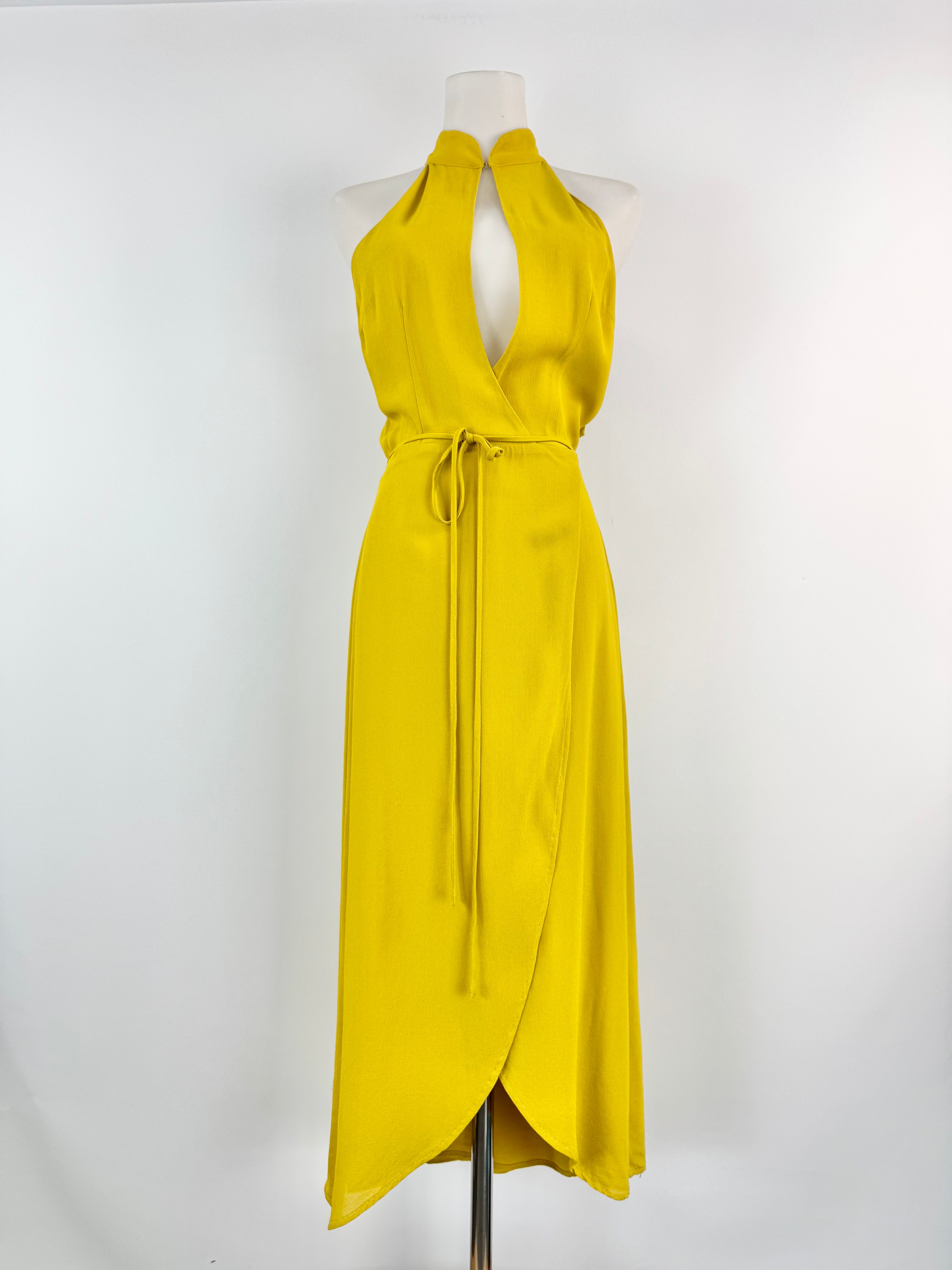 Reformation Ochre Yellow Cut Out Wrap Dress - AU10