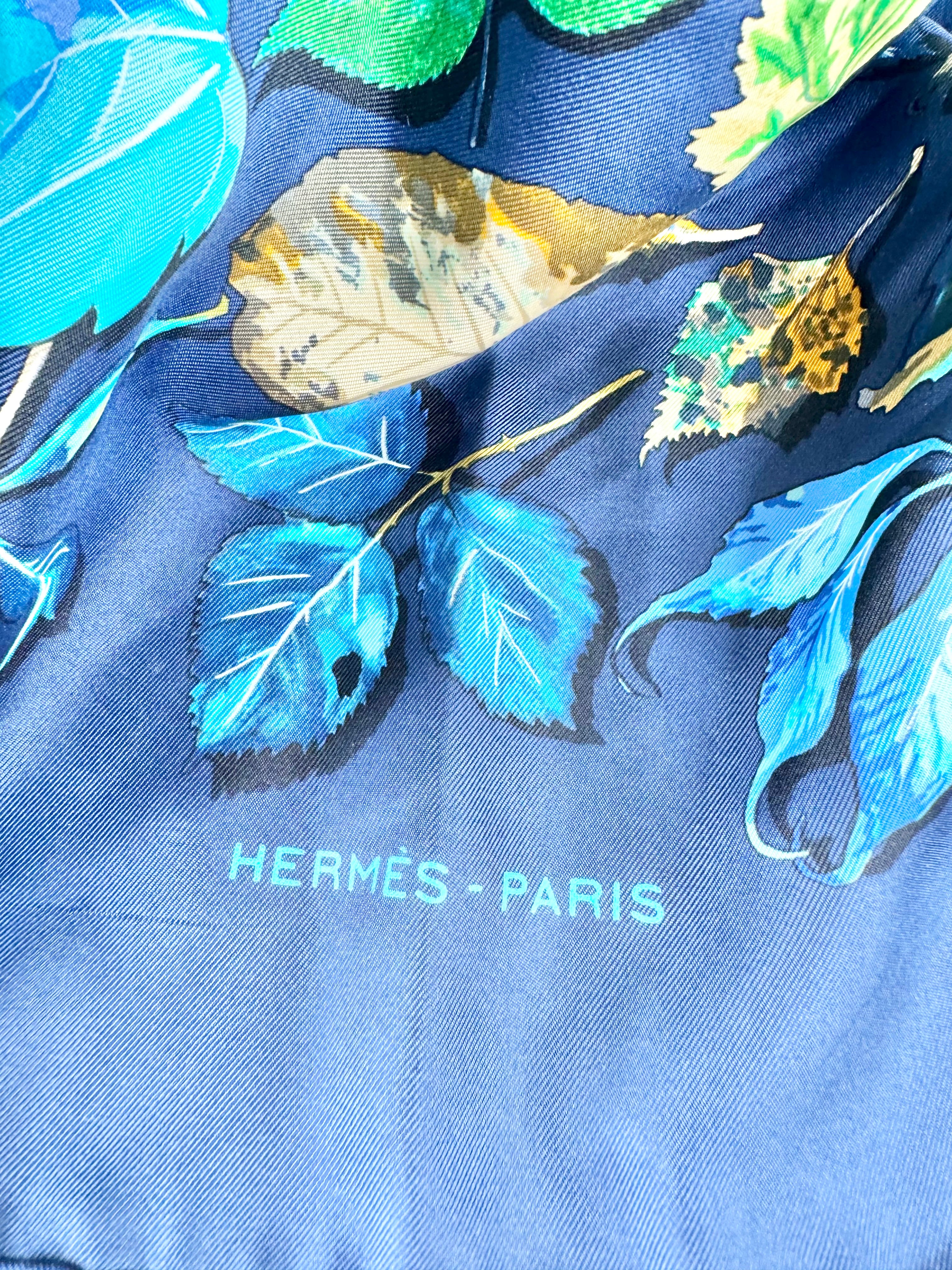 Hermès Blue 'Feuilles D'Automne Tourbillons' Silk Scarf