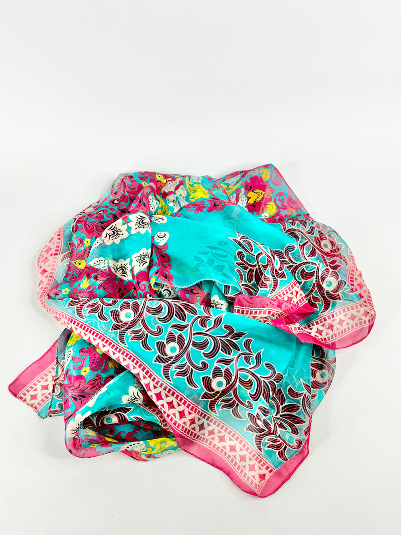 Joyce Aqua & Pink Silk Scarf