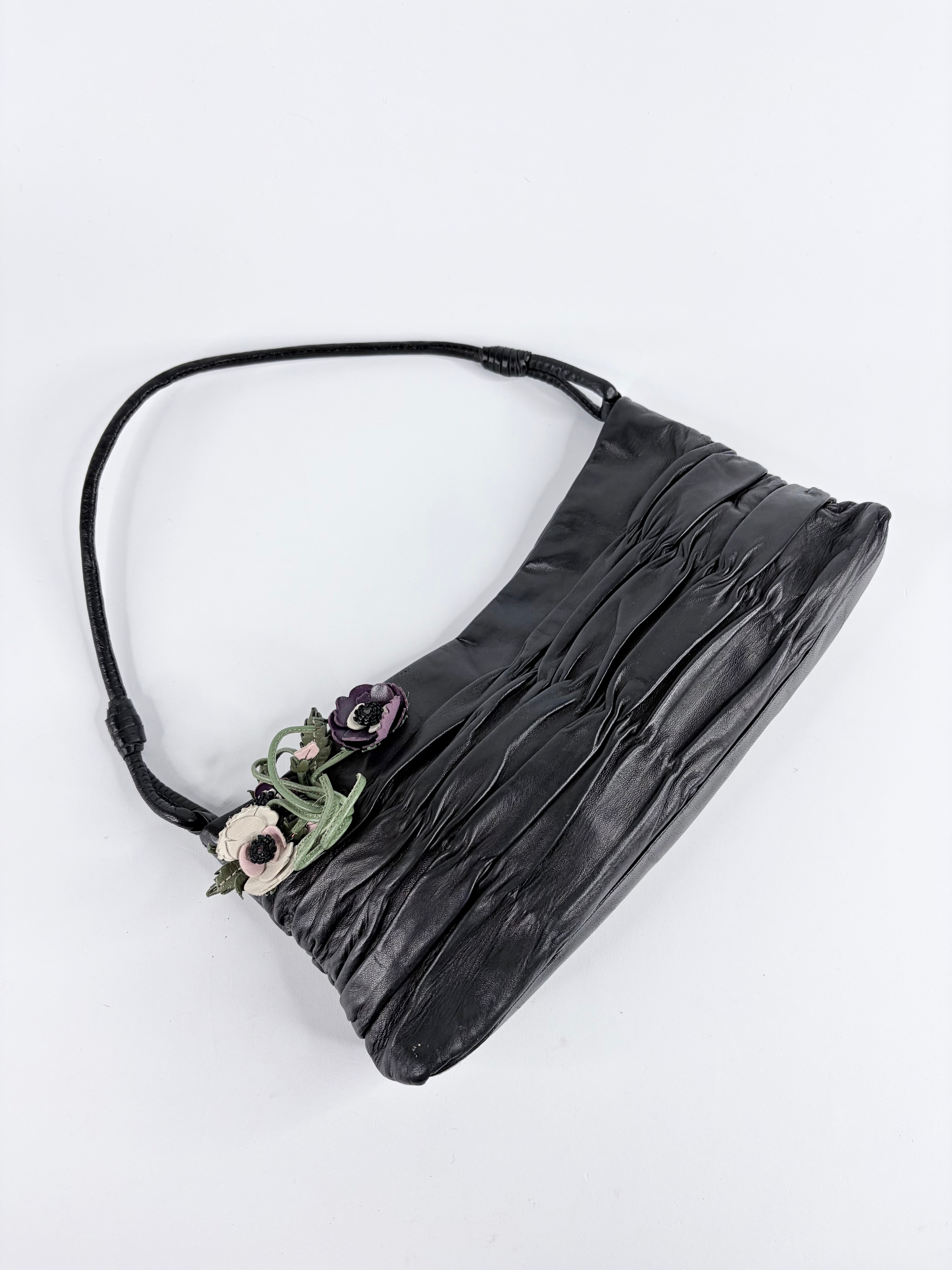 Y2K Prada Black Nappa Floral Shoulder Bag