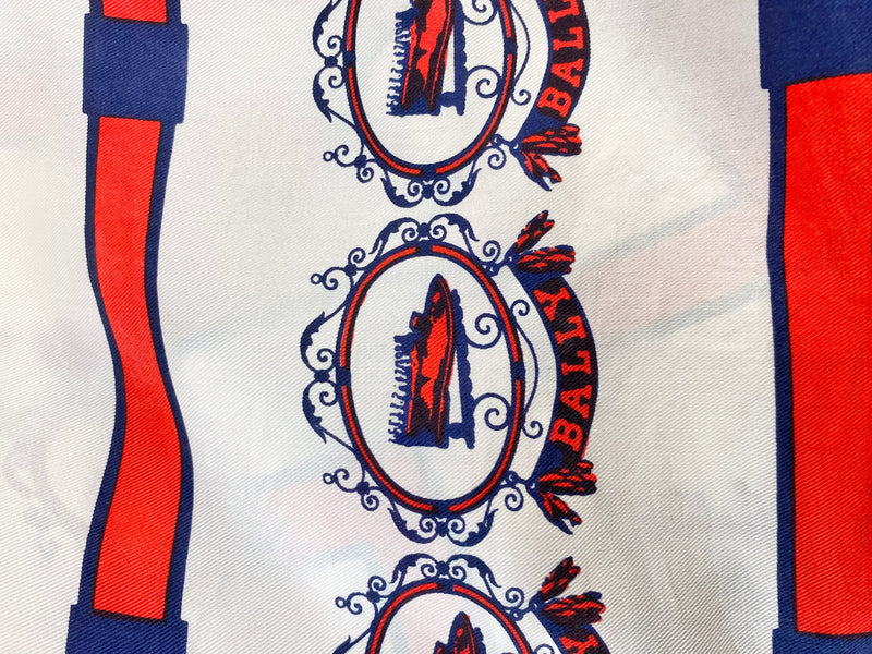 Bally White, Blue & Red Square Silk Scarf