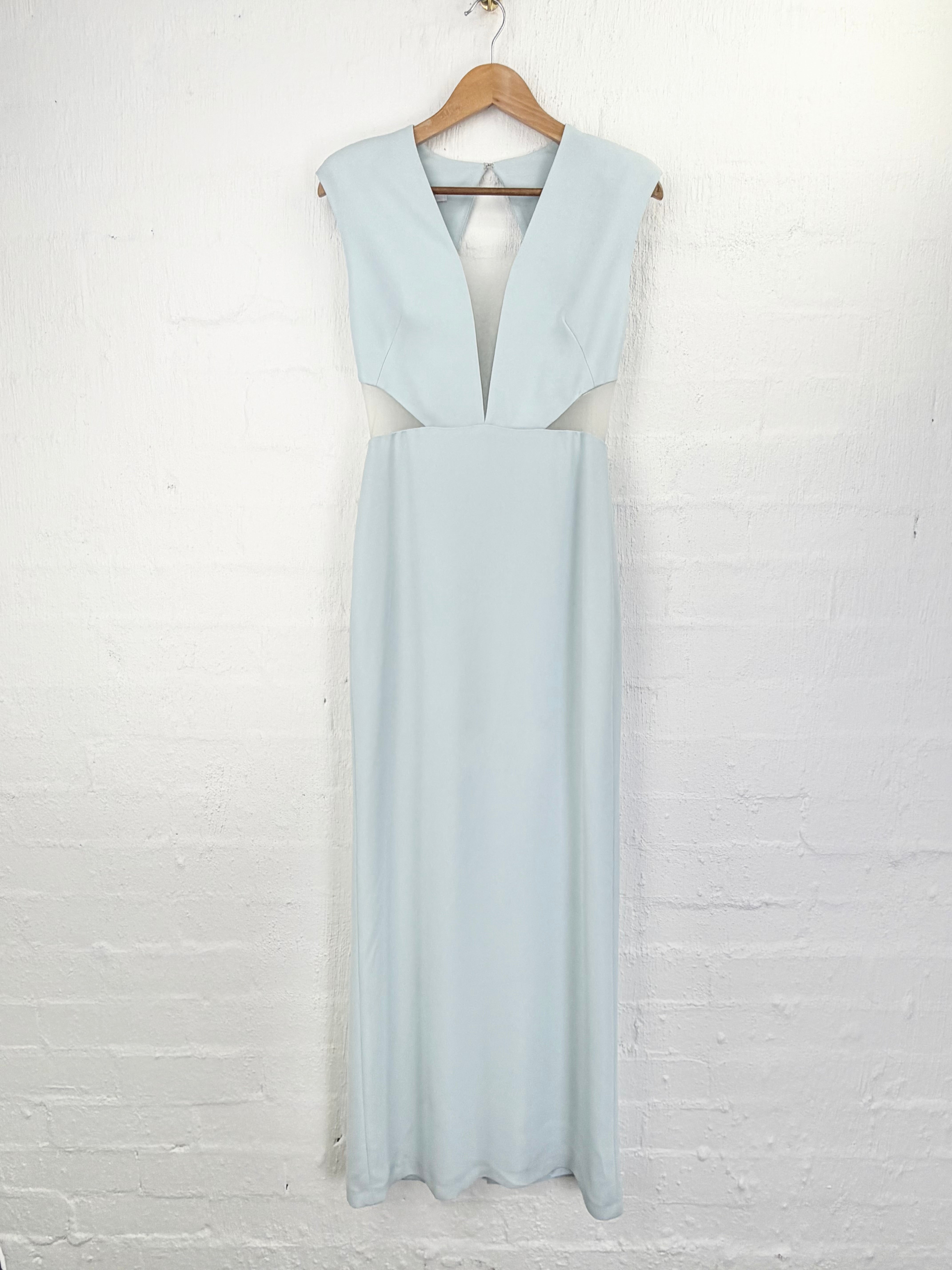 Carla Zampatti Pale Aqua Mesh Column Dress - AU8/10