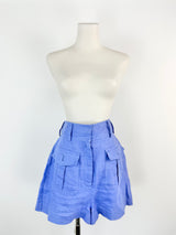 Zimmermann Cornflower Blue Linen High Waisted Shorts - AU8/10