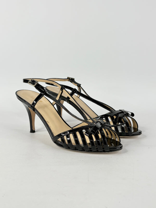 Kate Spade Patent Black Leather 'Sid' Sandals - EU38.5