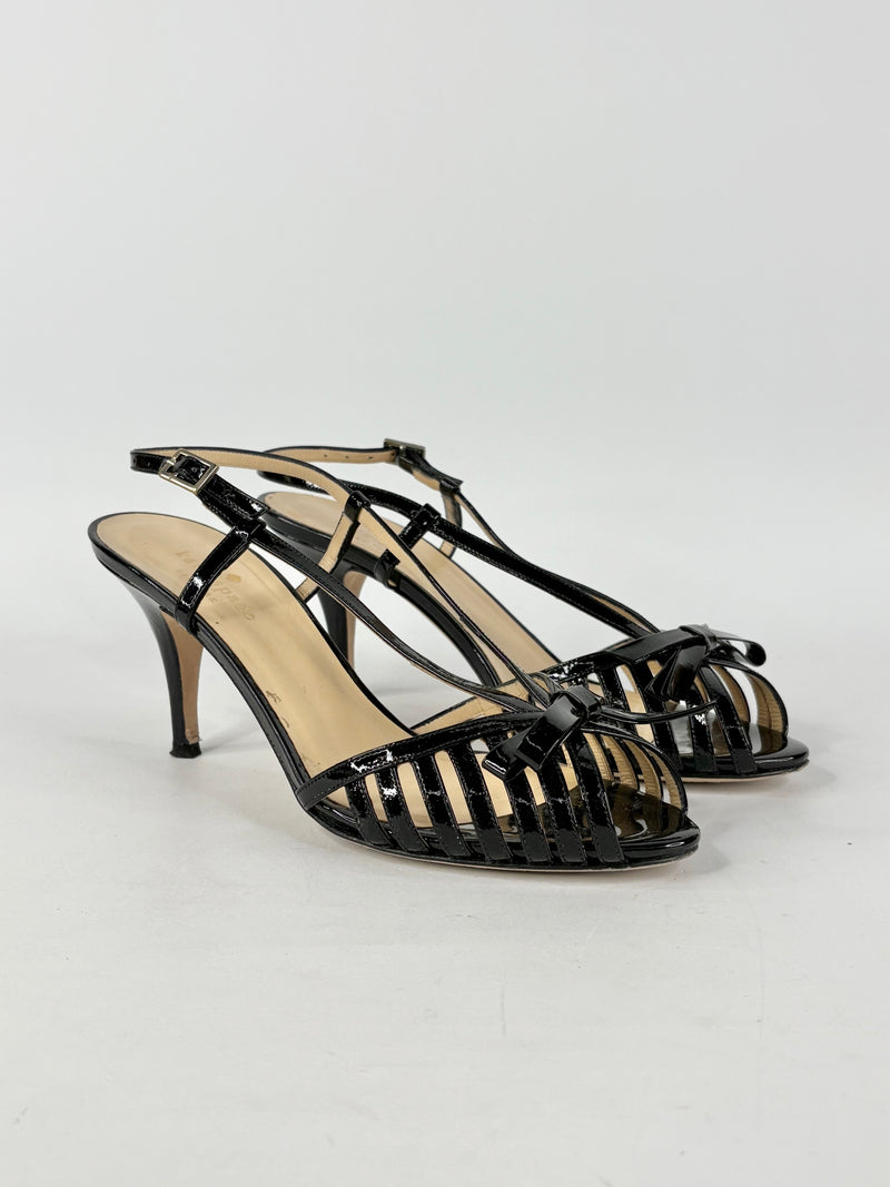Kate Spade Patent Black Leather 'Sid' Sandals - EU38.5