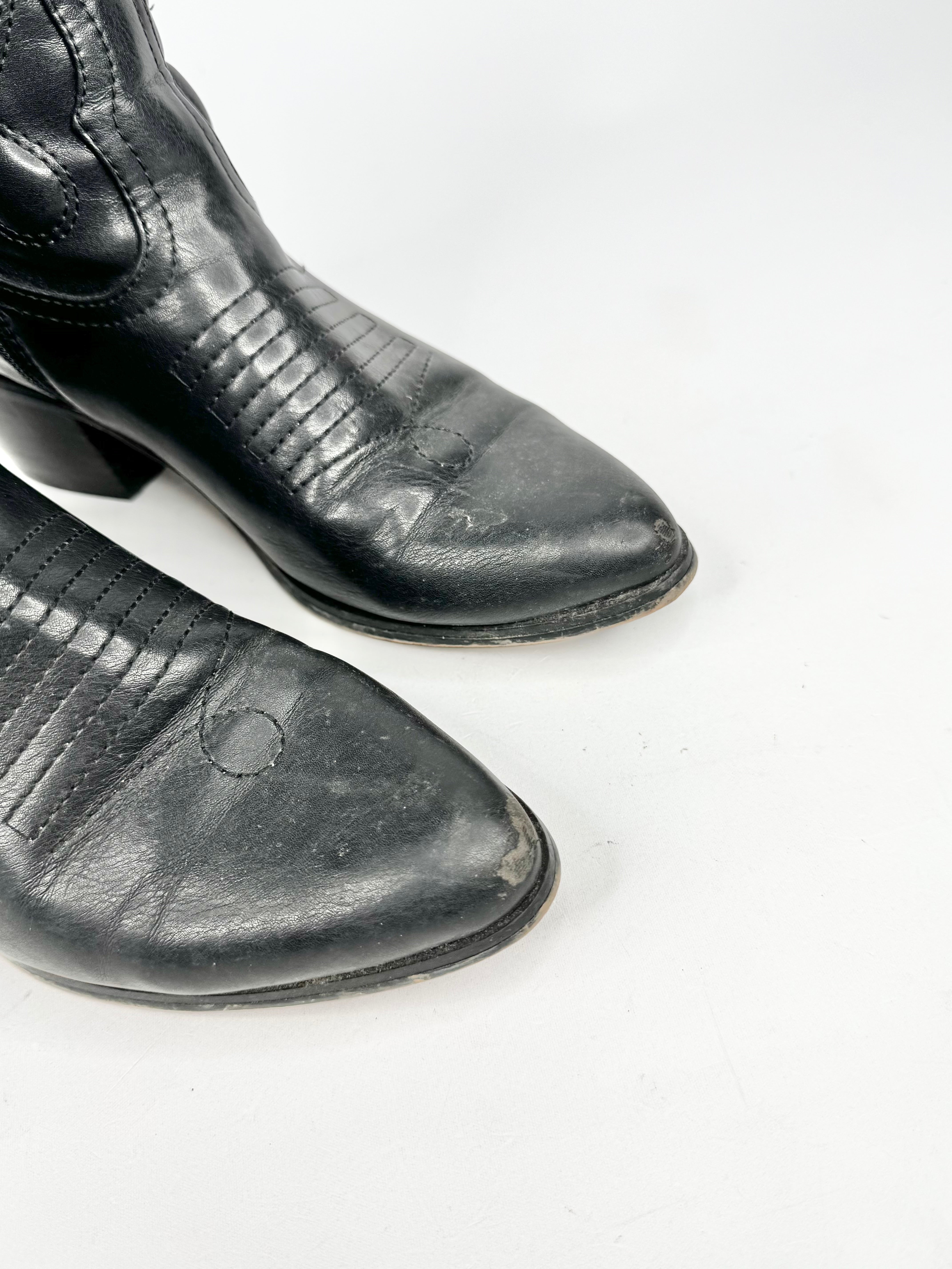 MFW Black Cowboy Style Ankle Boots - EU40