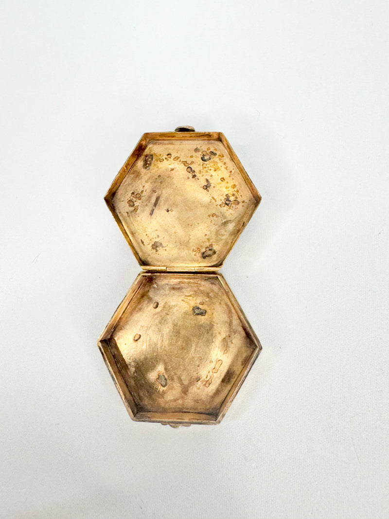 Vintage Hexagon Gilt & Bone Tin