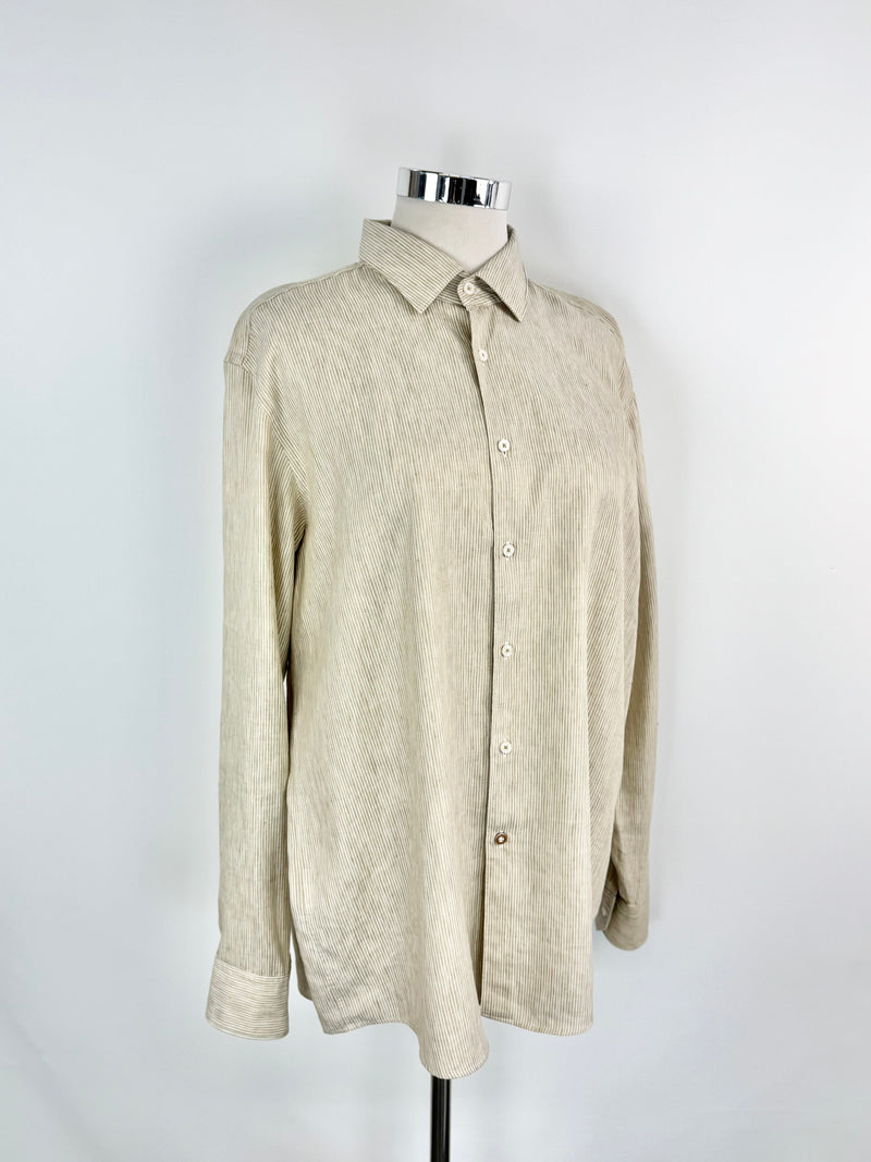 Boss Responsible Wheat & White Linen Striped Shirt - XXL