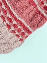 Hand-Made Cherry & Pastel Pink Wool Knit Sweater - AU12