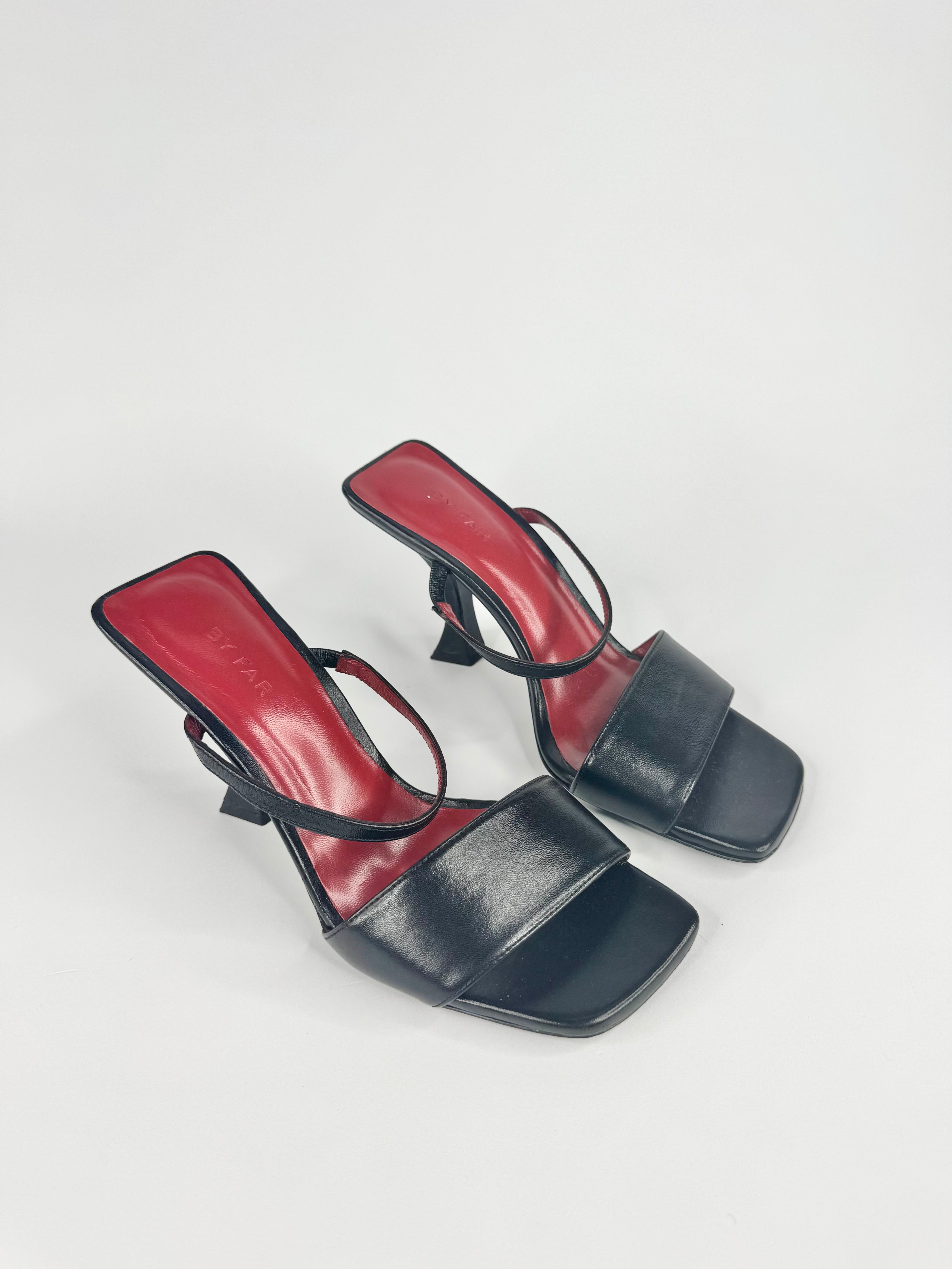 By Far Black Minimalist Leather Heeled Sandals - EU36